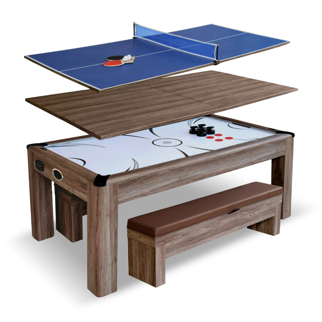 Hathaway Driftwood 7-ft Air Hockey Table Combo Set with Benches BG1137H