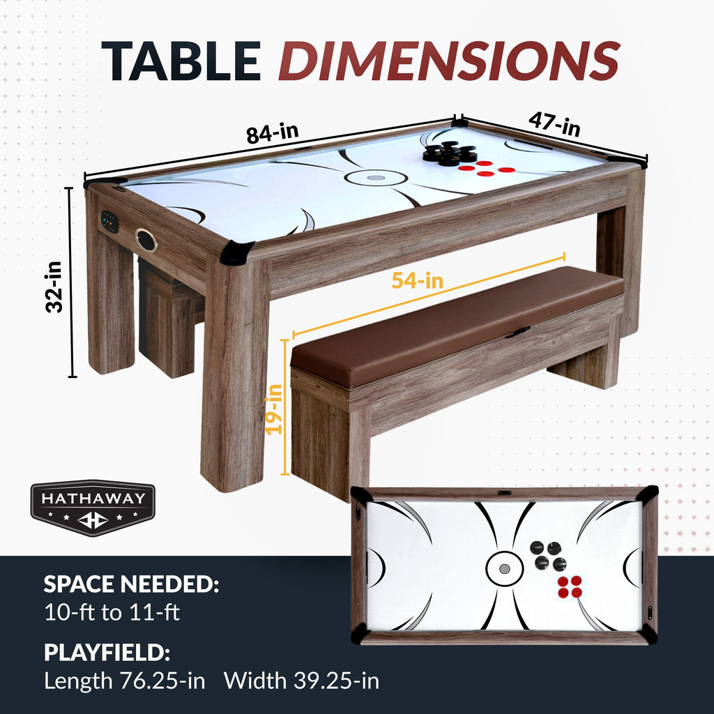Hathaway Driftwood 7-ft Air Hockey Table Combo Set with Benches BG1137H