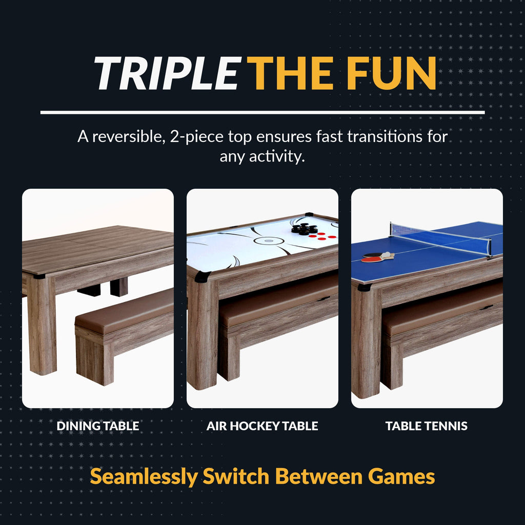 Hathaway Driftwood 7-ft Air Hockey Table Combo Set with Benches BG1137H