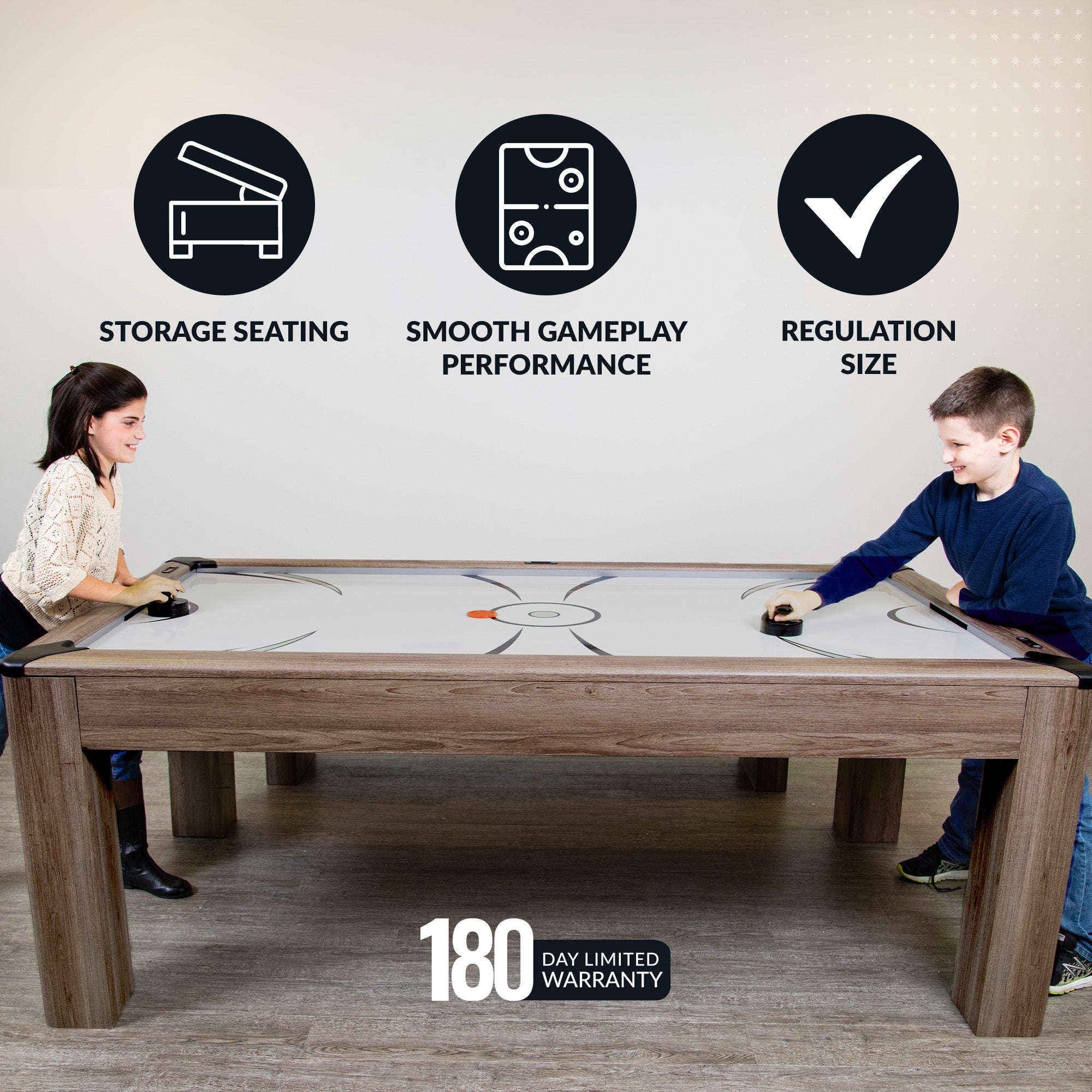 Hathaway Driftwood 7-ft Air Hockey Table Combo Set with Benches BG1137H