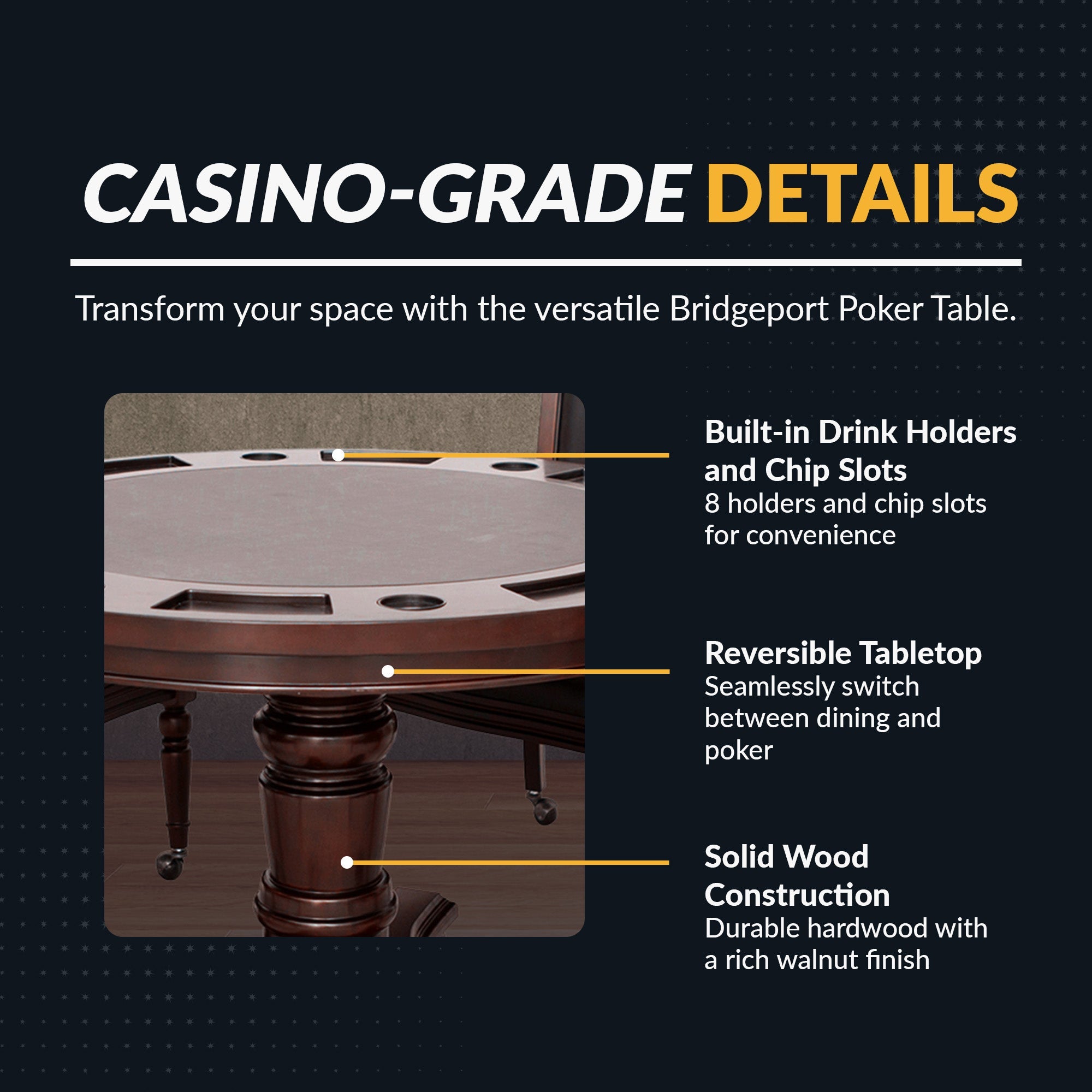 Hathaway Bridgeport 48-in Poker Table and Dining Top with 4 Arm Chairs - Walnut Finish BG2348W