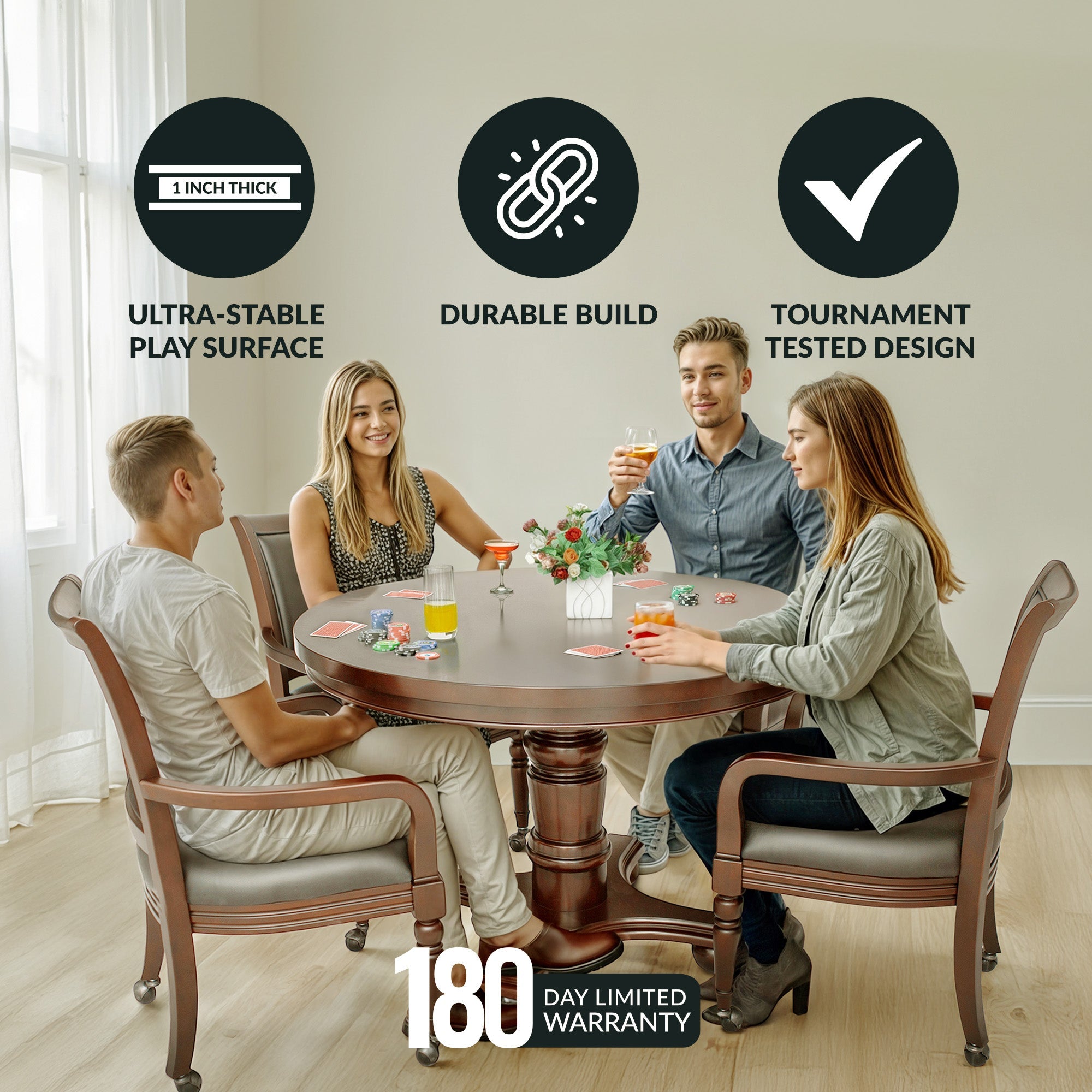 Hathaway Bridgeport 48-in Poker Table and Dining Top with 4 Arm Chairs - Walnut Finish BG2348W