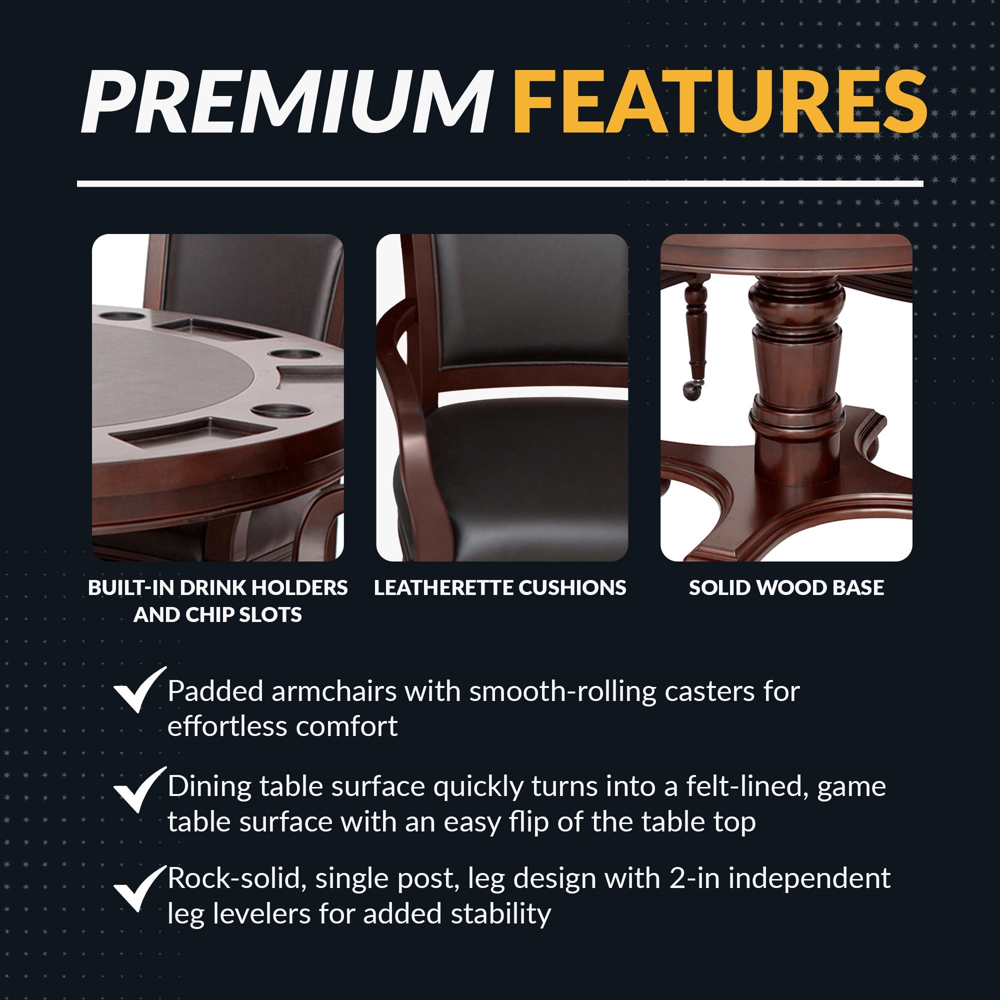 Hathaway Bridgeport 48-in Poker Table and Dining Top with 4 Arm Chairs - Walnut Finish BG2348W