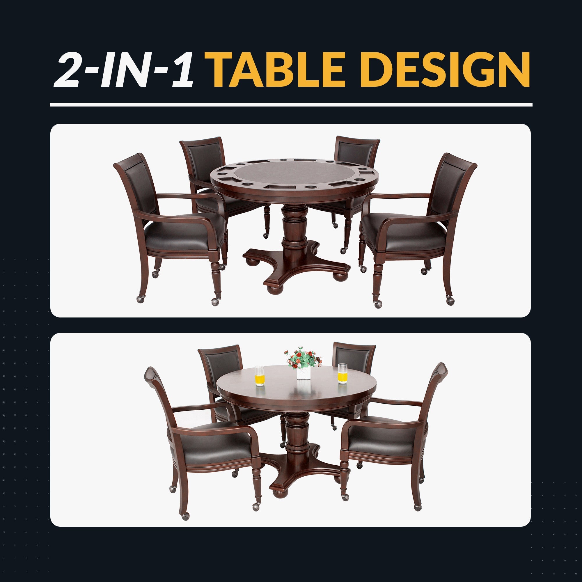 Hathaway Bridgeport 48-in Poker Table and Dining Top with 4 Arm Chairs - Walnut Finish BG2348W