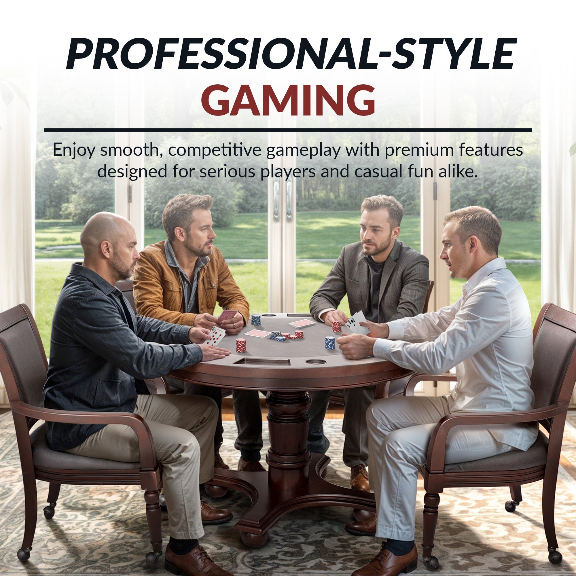 Hathaway Bridgeport 48-in Poker Table and Dining Top with 4 Arm Chairs - Walnut Finish BG2348W
