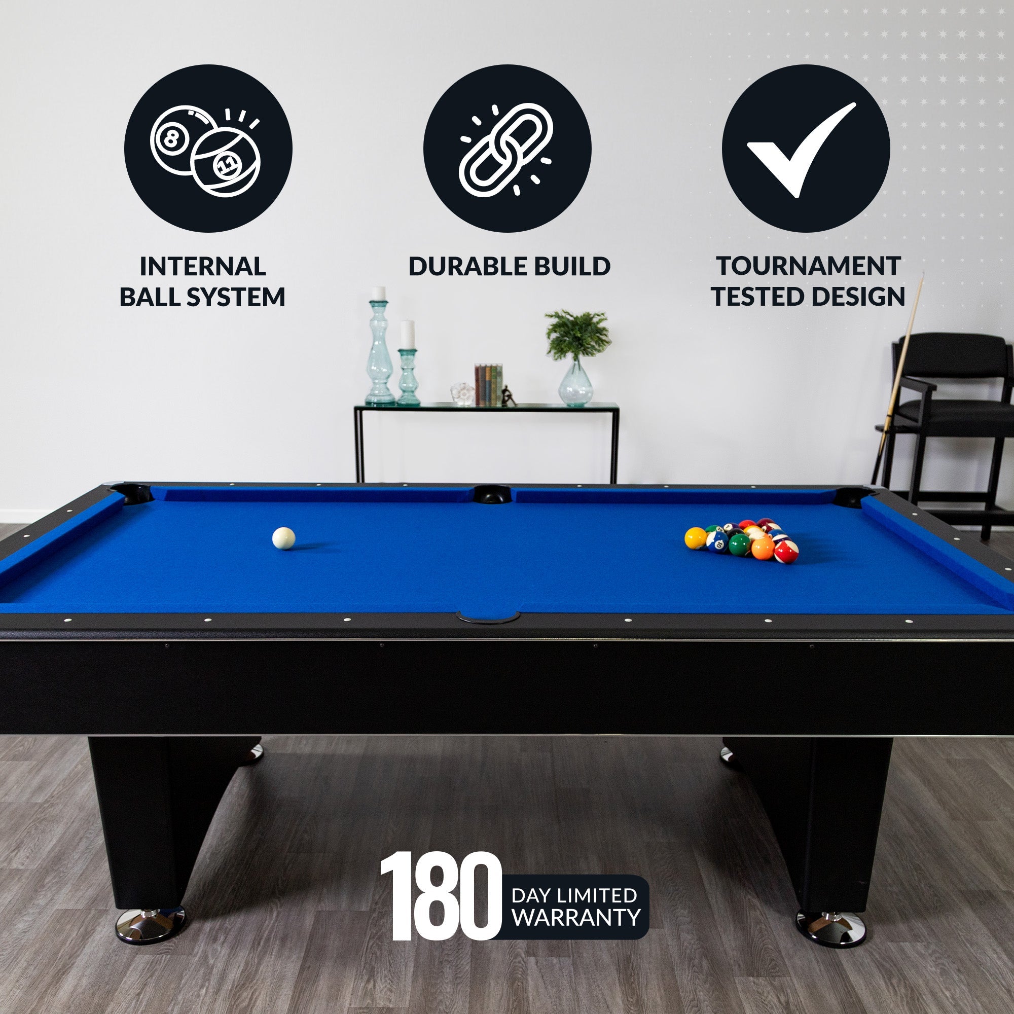 Hathaway Hustler Pool Table with Ball Return - Black with Blue Felt BG2515PB / BG2520PB