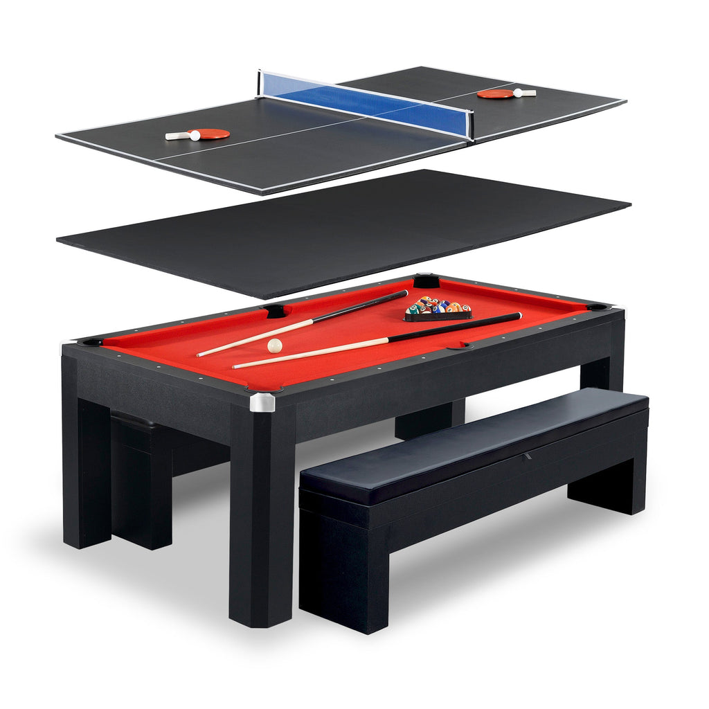 Hathaway Park Avenue 7-ft Pool Table Combo Set with Benches - Black with Red Felt BG2530PR
