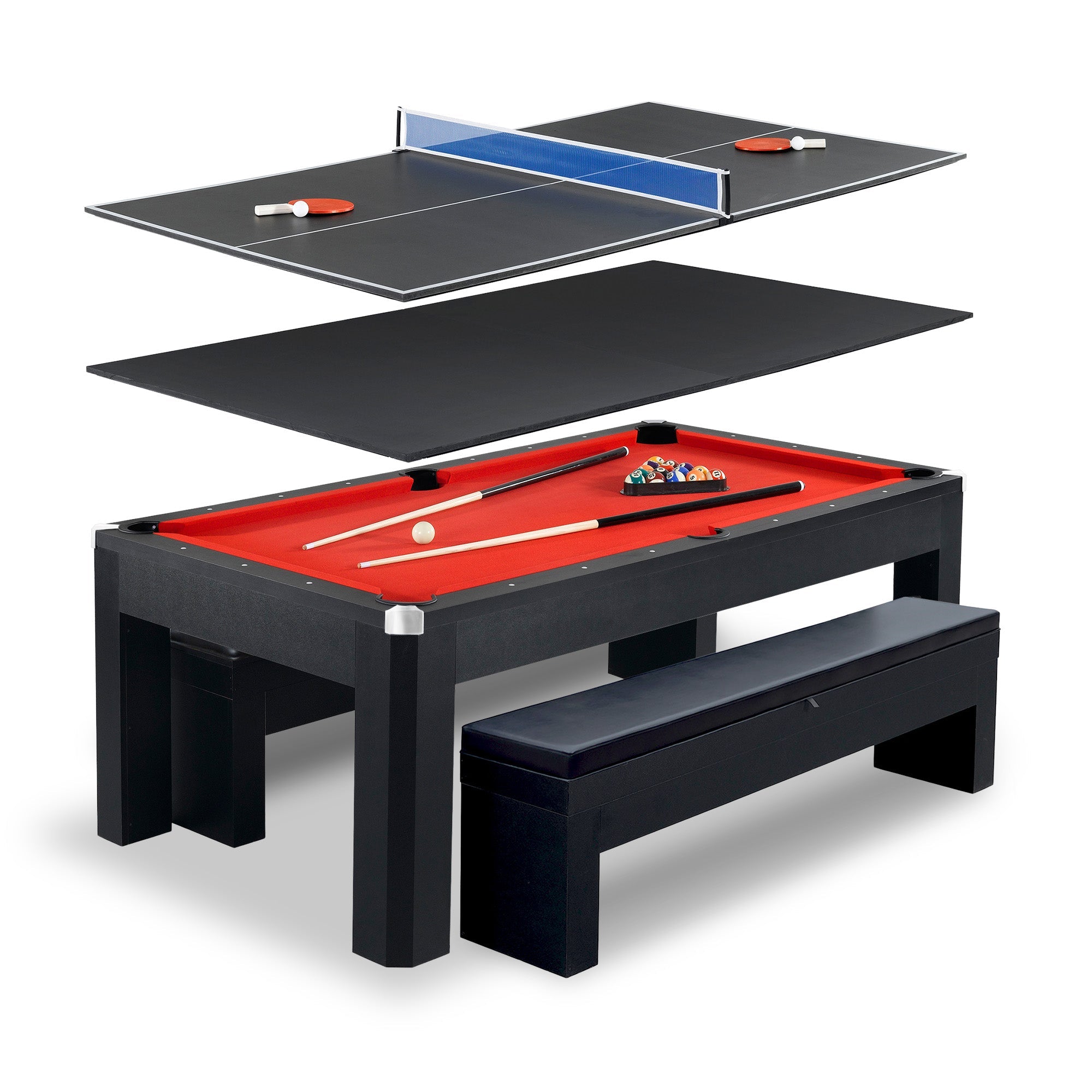 Hathaway Park Avenue 7-ft Pool Table Combo Set with Benches - Black with Red Felt BG2530PR