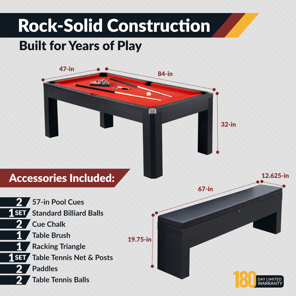 Hathaway Park Avenue 7-ft Pool Table Combo Set with Benches - Black with Red Felt BG2530PR