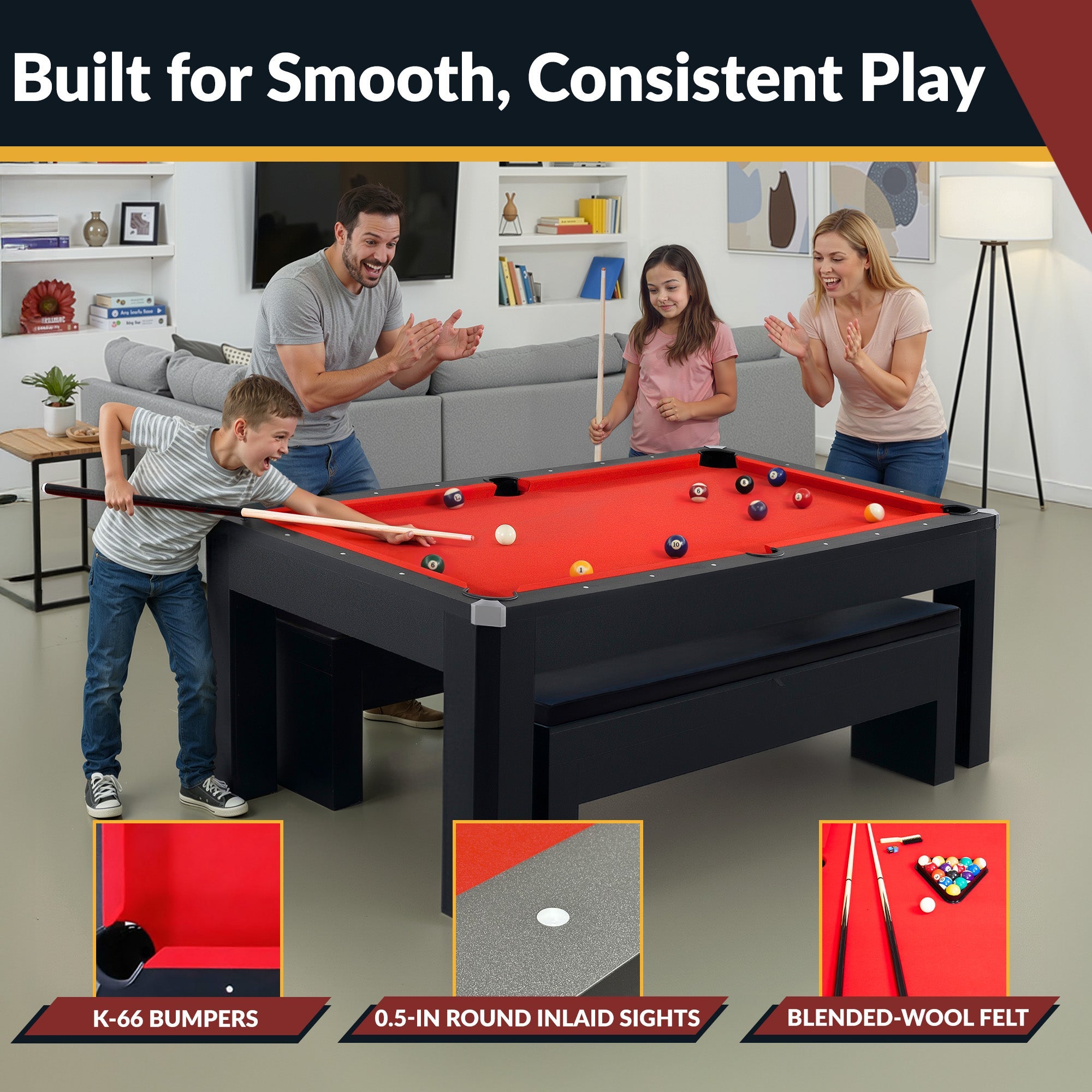 Hathaway Park Avenue 7-ft Pool Table Combo Set with Benches - Black with Red Felt BG2530PR