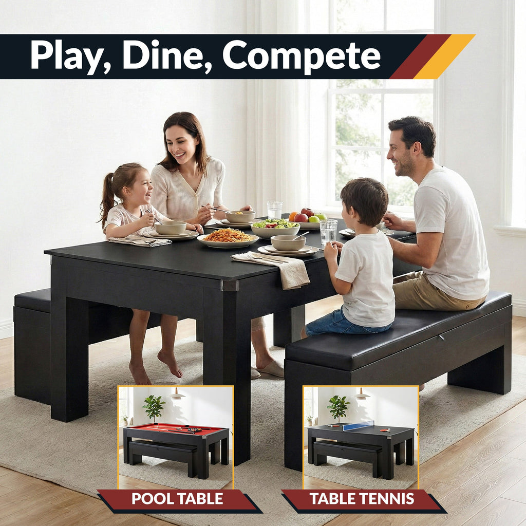 Hathaway Park Avenue 7-ft Pool Table Combo Set with Benches - Black with Red Felt BG2530PR