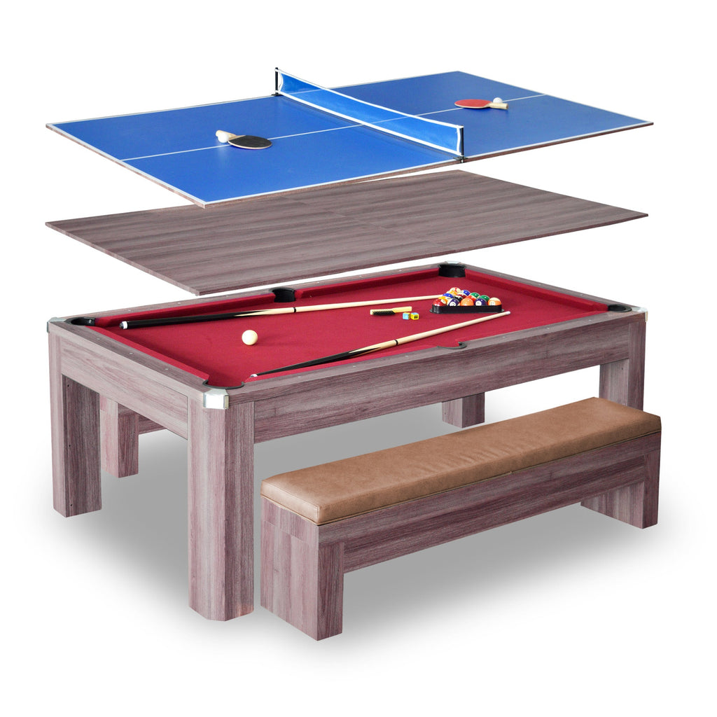 Hathaway Newport 7-ft Pool Table Combo Set with Benches - Light Oak with Red Felt BG2535P