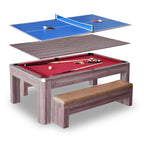 Hathaway Newport 7-ft Pool Table Combo Set with Benches - Light Oak with Red Felt BG2535P