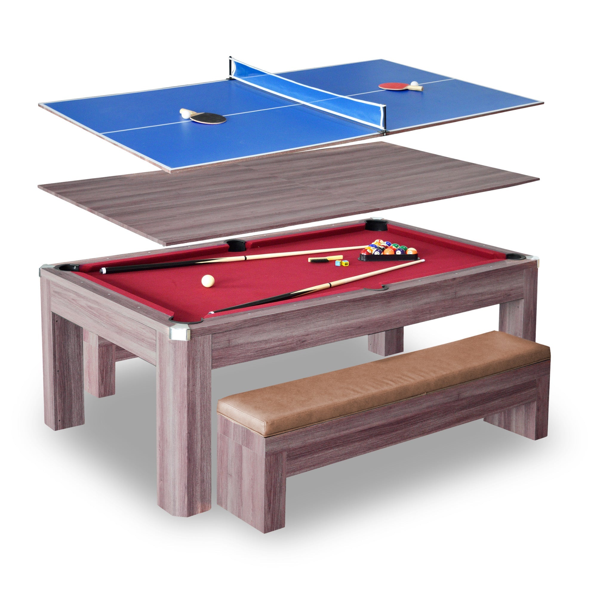 Hathaway Newport 7-ft Pool Table Combo Set with Benches - Light Oak with Red Felt BG2535P