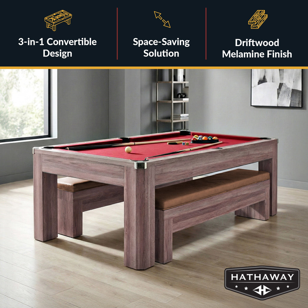 Hathaway Newport 7-ft Pool Table Combo Set with Benches - Light Oak with Red Felt BG2535P
