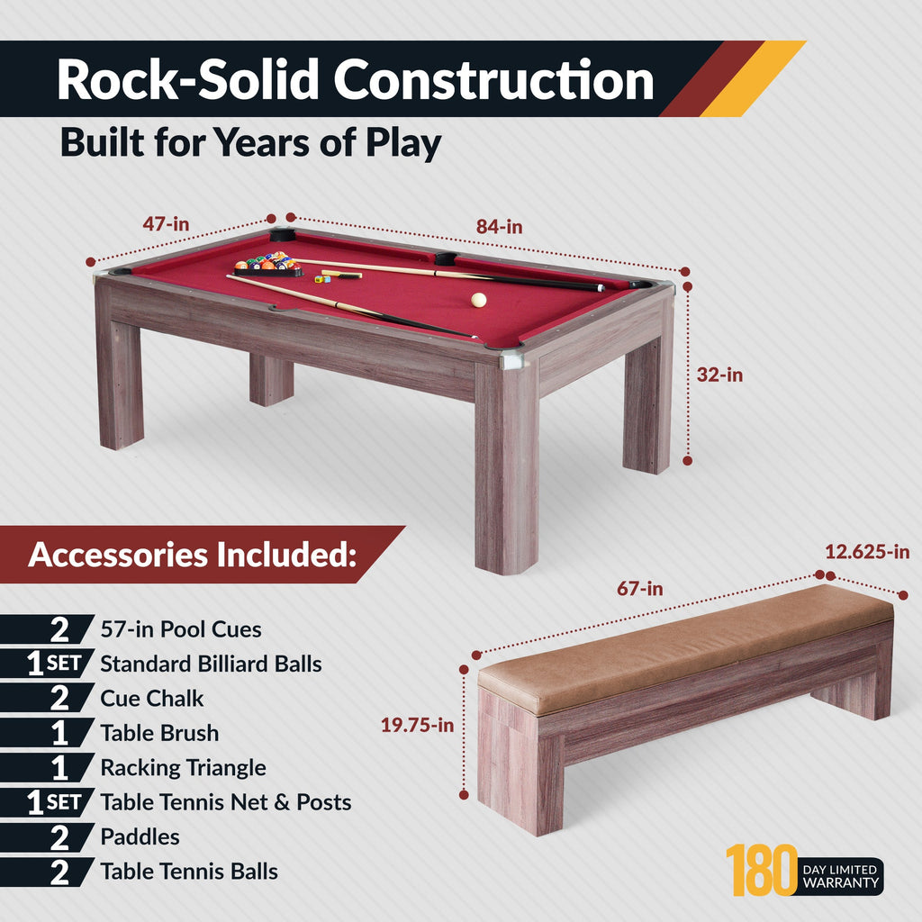 Hathaway Newport 7-ft Pool Table Combo Set with Benches - Light Oak with Red Felt BG2535P