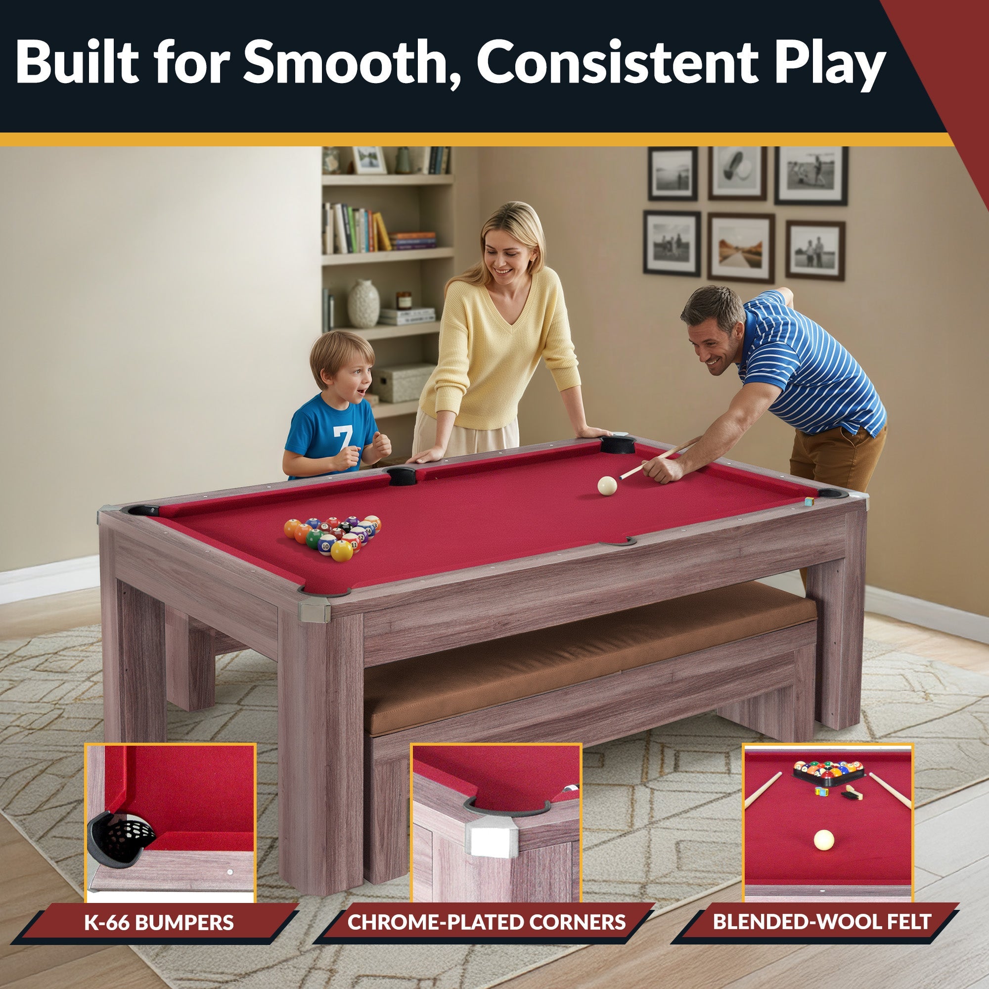 Hathaway Newport 7-ft Pool Table Combo Set with Benches - Light Oak with Red Felt BG2535P