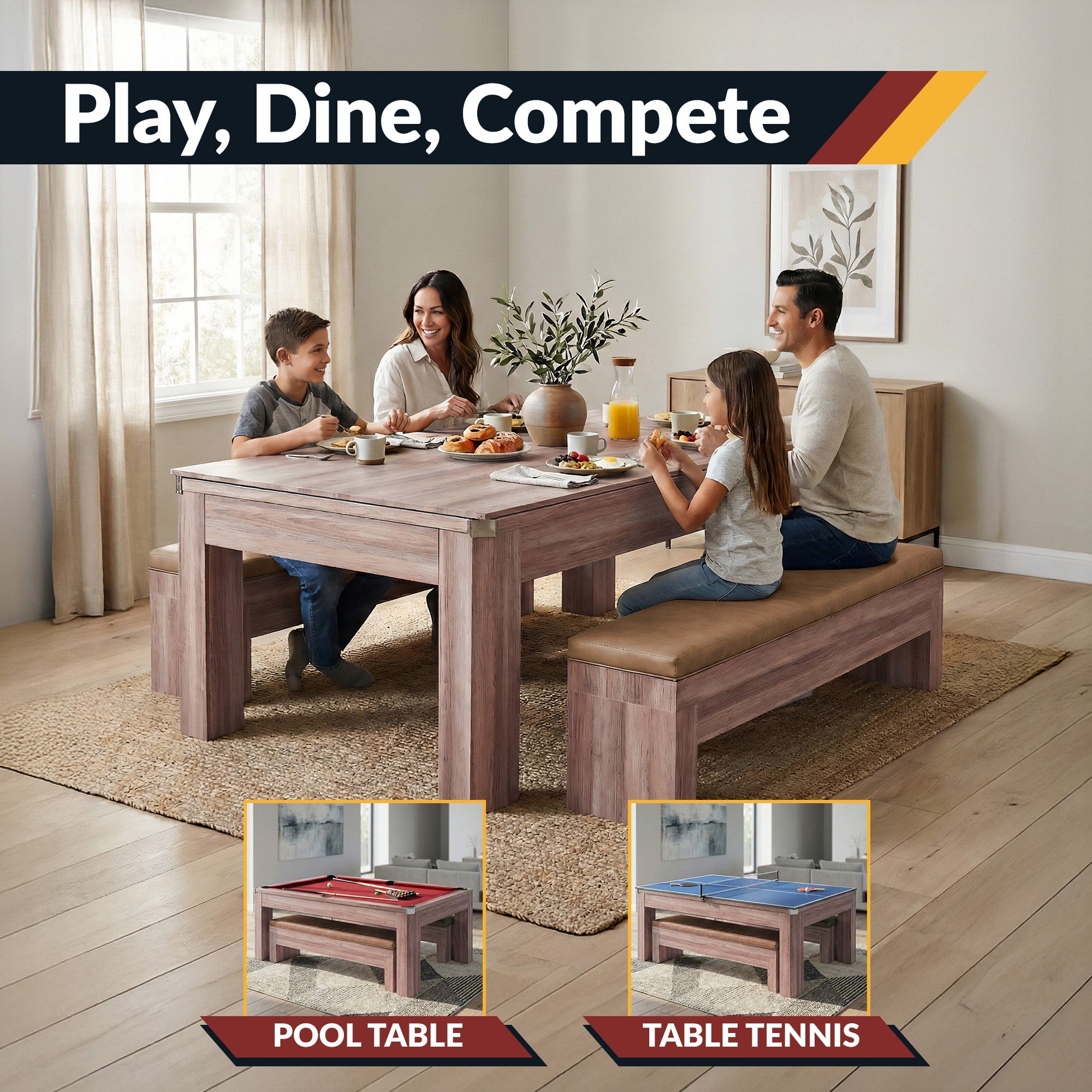 Hathaway Newport 7-ft Pool Table Combo Set with Benches - Light Oak with Red Felt BG2535P