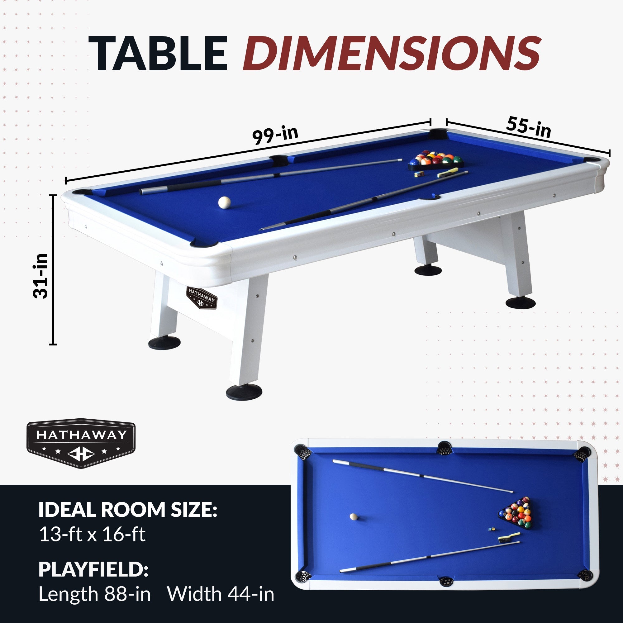 Hathaway Alpine 8-ft Outdoor Pool Table - White with Blue Felt BG3147
