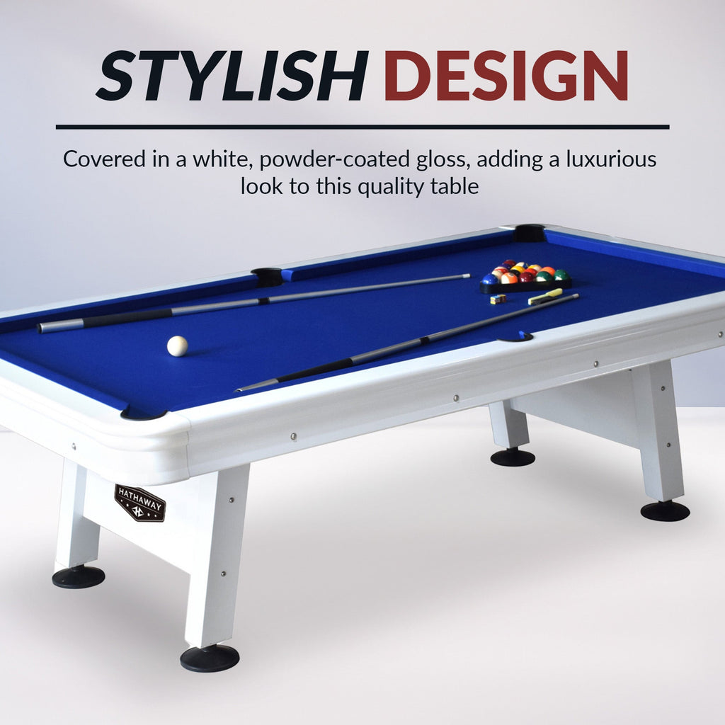Hathaway Alpine 8-ft Outdoor Pool Table - White with Blue Felt BG3147