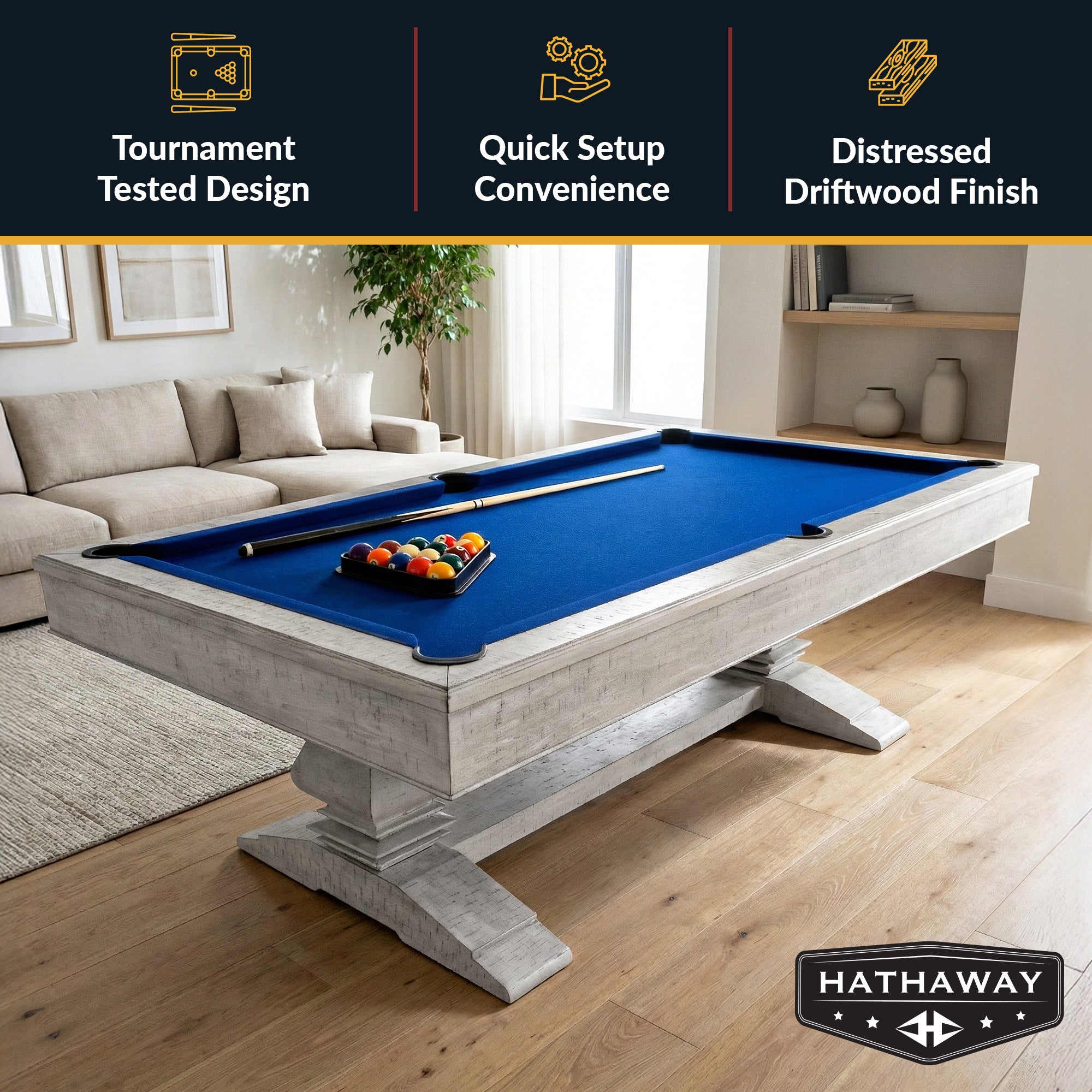 Hathaway Montecito 8-ft Pool Table - Driftwood Finish with Blue Felt BG5021