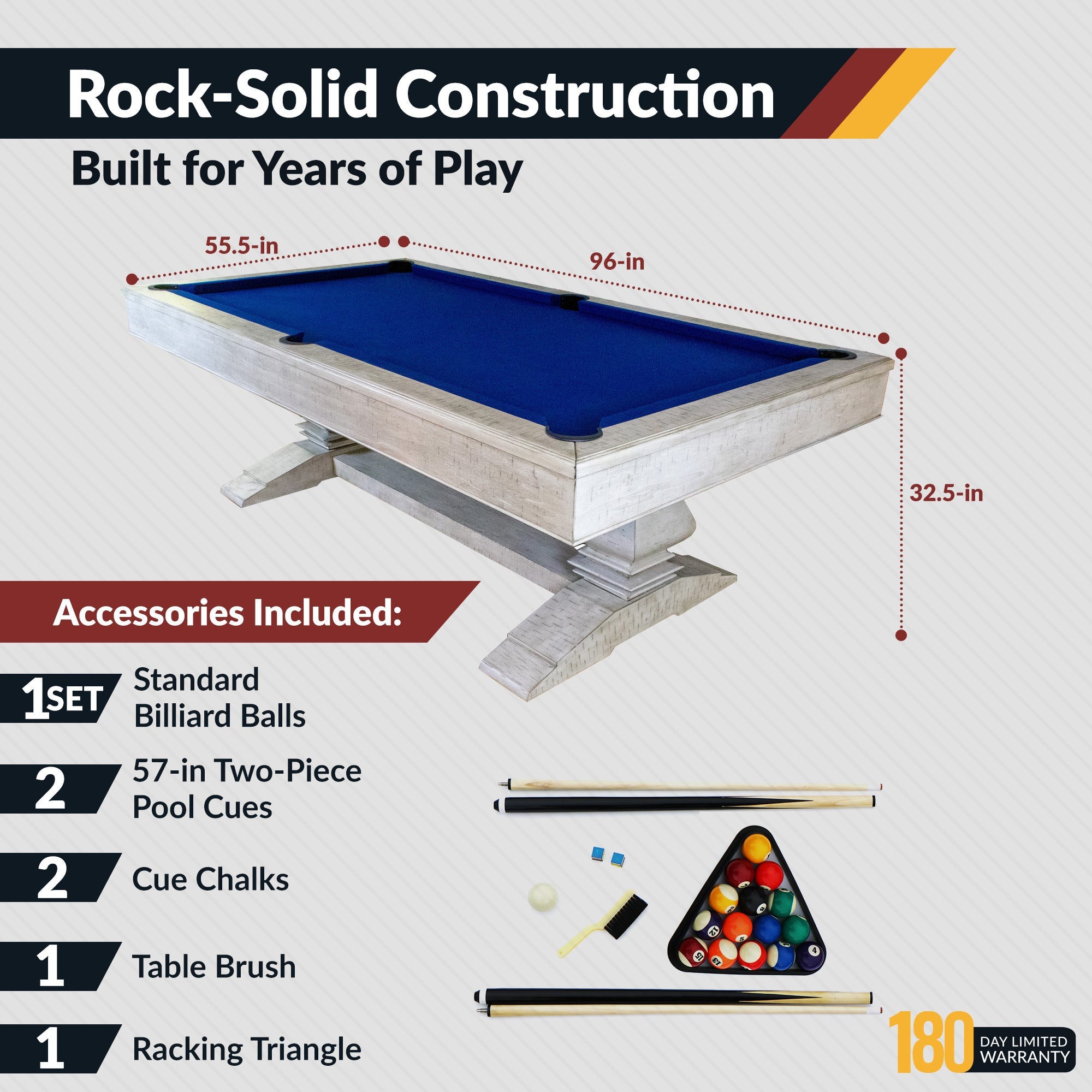 Hathaway Montecito 8-ft Pool Table - Driftwood Finish with Blue Felt BG5021