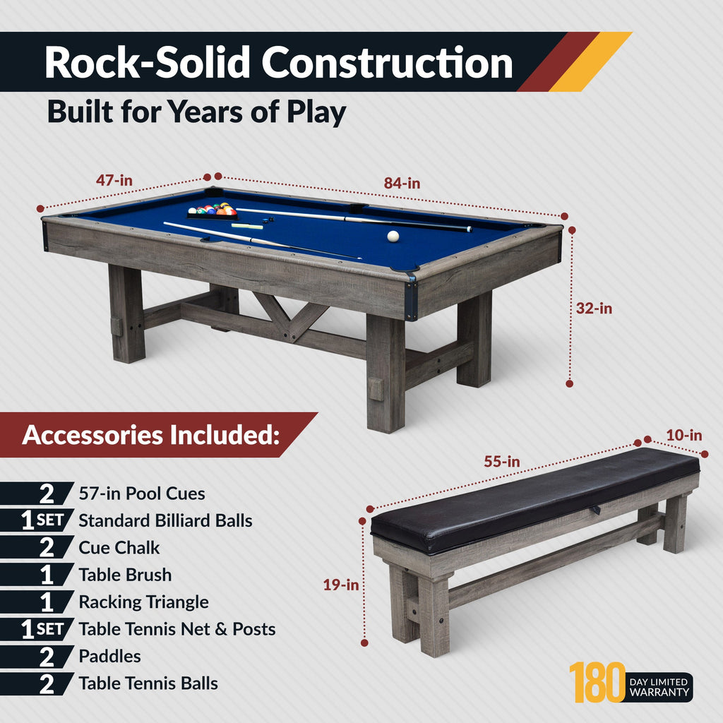 Hathaway Logan 7-ft Pool Table Combo Set with Benches - Rustic Gray with Blue Felt BG50348