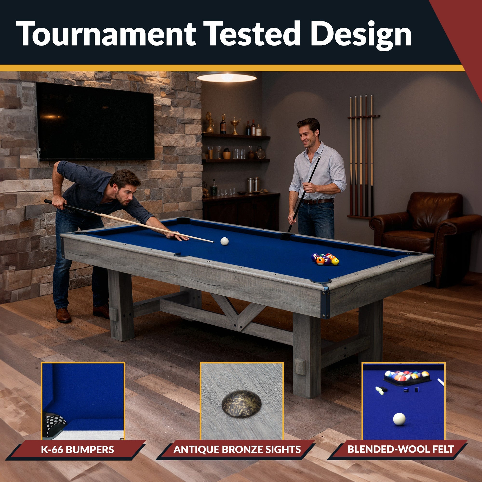 Hathaway Logan 7-ft Pool Table Combo Set with Benches - Rustic Gray with Blue Felt BG50348
