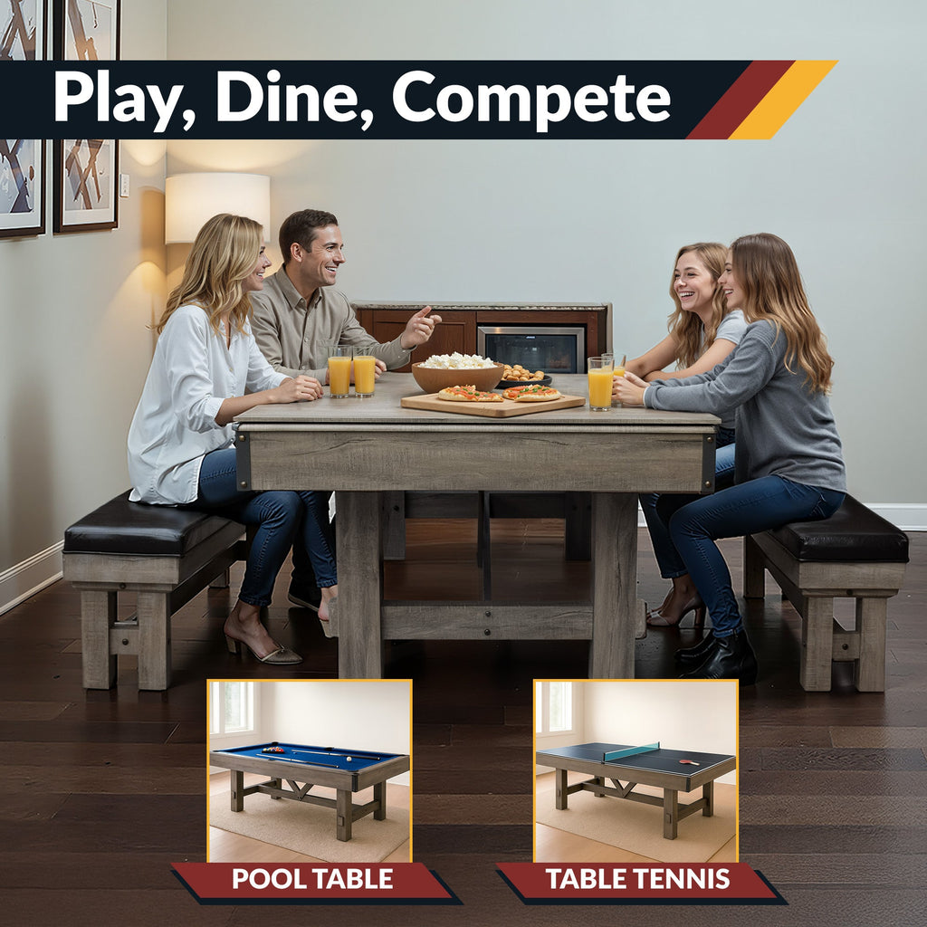Hathaway Logan 7-ft Pool Table Combo Set with Benches - Rustic Gray with Blue Felt BG50348