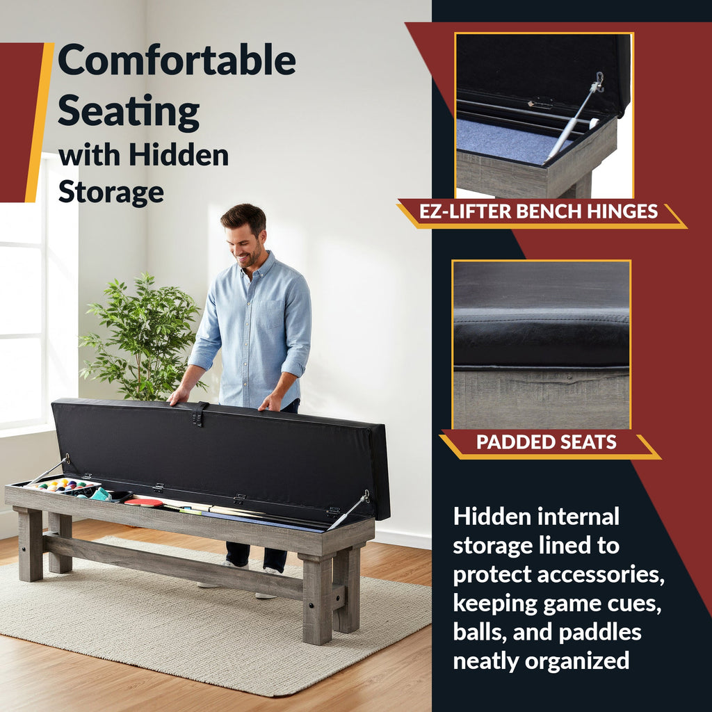Hathaway Logan 7-ft Pool Table Combo Set with Benches - Rustic Gray with Blue Felt BG50348