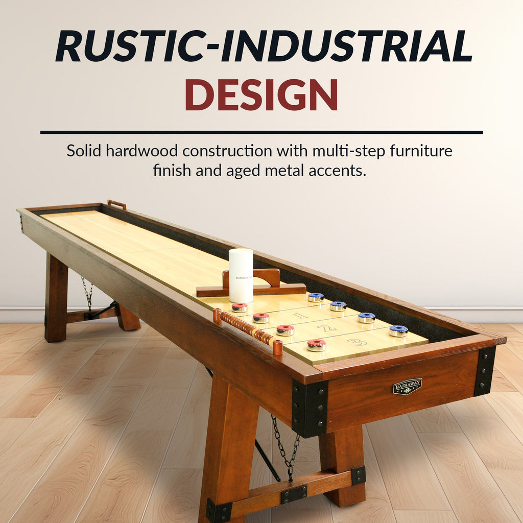 Hathaway Cheyenne 12-ft Shuffleboard Table - Rustic Oak Finish BG50354