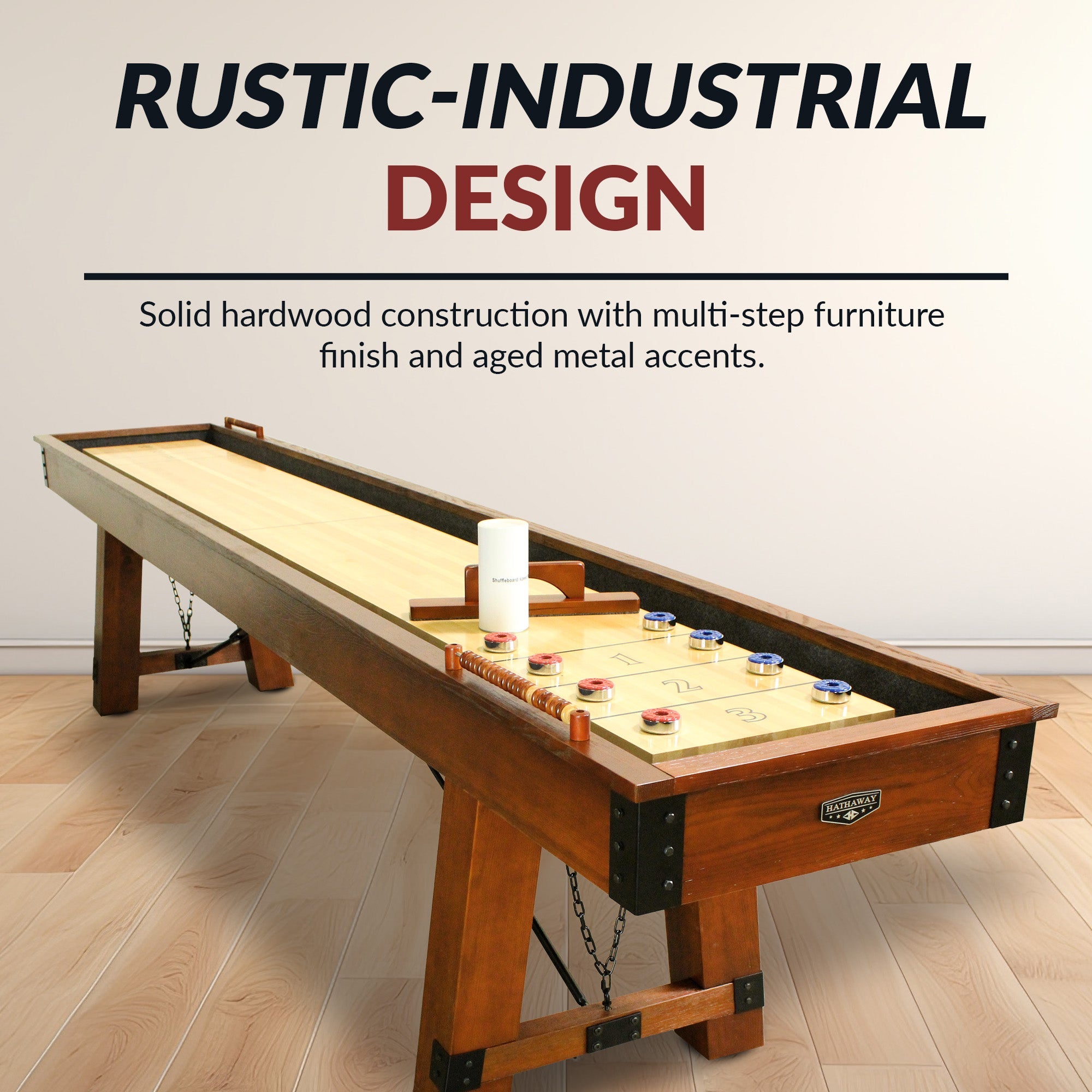 Hathaway Cheyenne 12-ft Shuffleboard Table - Rustic Oak Finish BG50354