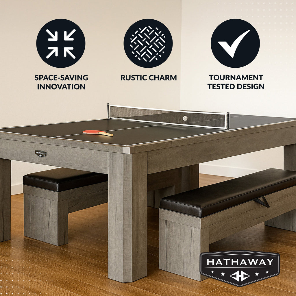Hathaway Newport 7-ft Pool Table Combo Set with Benches - Rustic Gray with Blue Felt BG50374