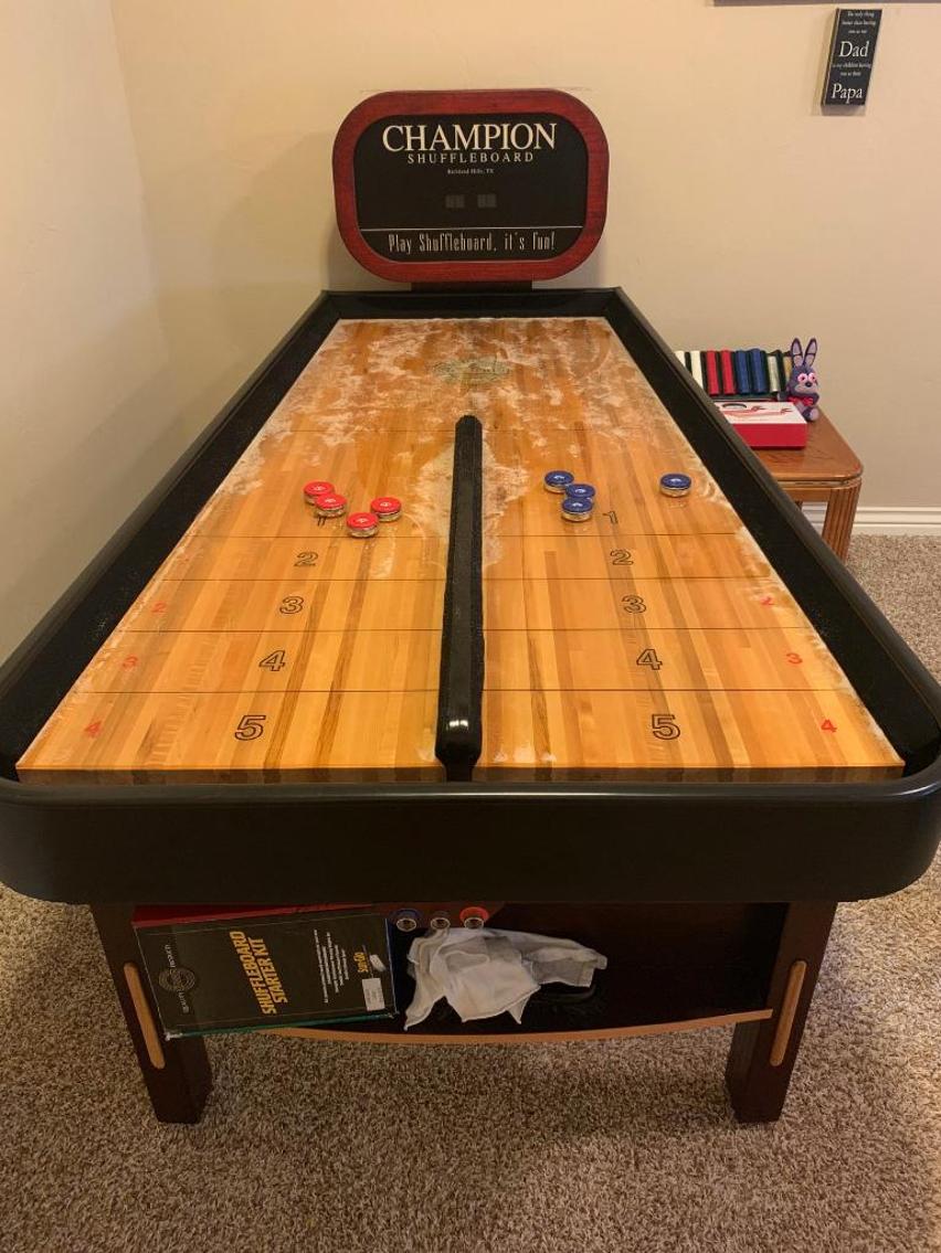 Bank Shot Shuffleboard Table - Compact Design with Bumper Play and Champion Craftsmanship