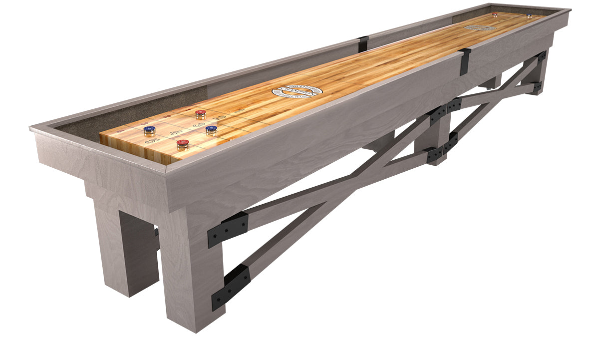 Rustic Shuffleboard Table - Timeless Lodge Style with Smooth Polymer Playfield