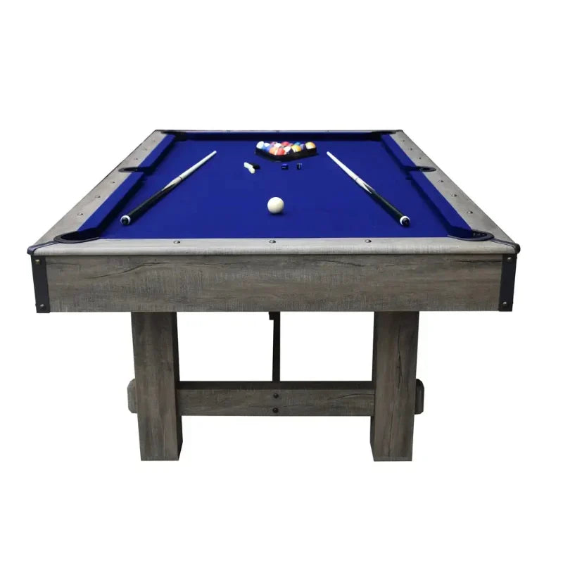 Hathaway Logan 7-ft Pool Table Combo Set with Benches - Rustic Gray with Blue Felt BG50348