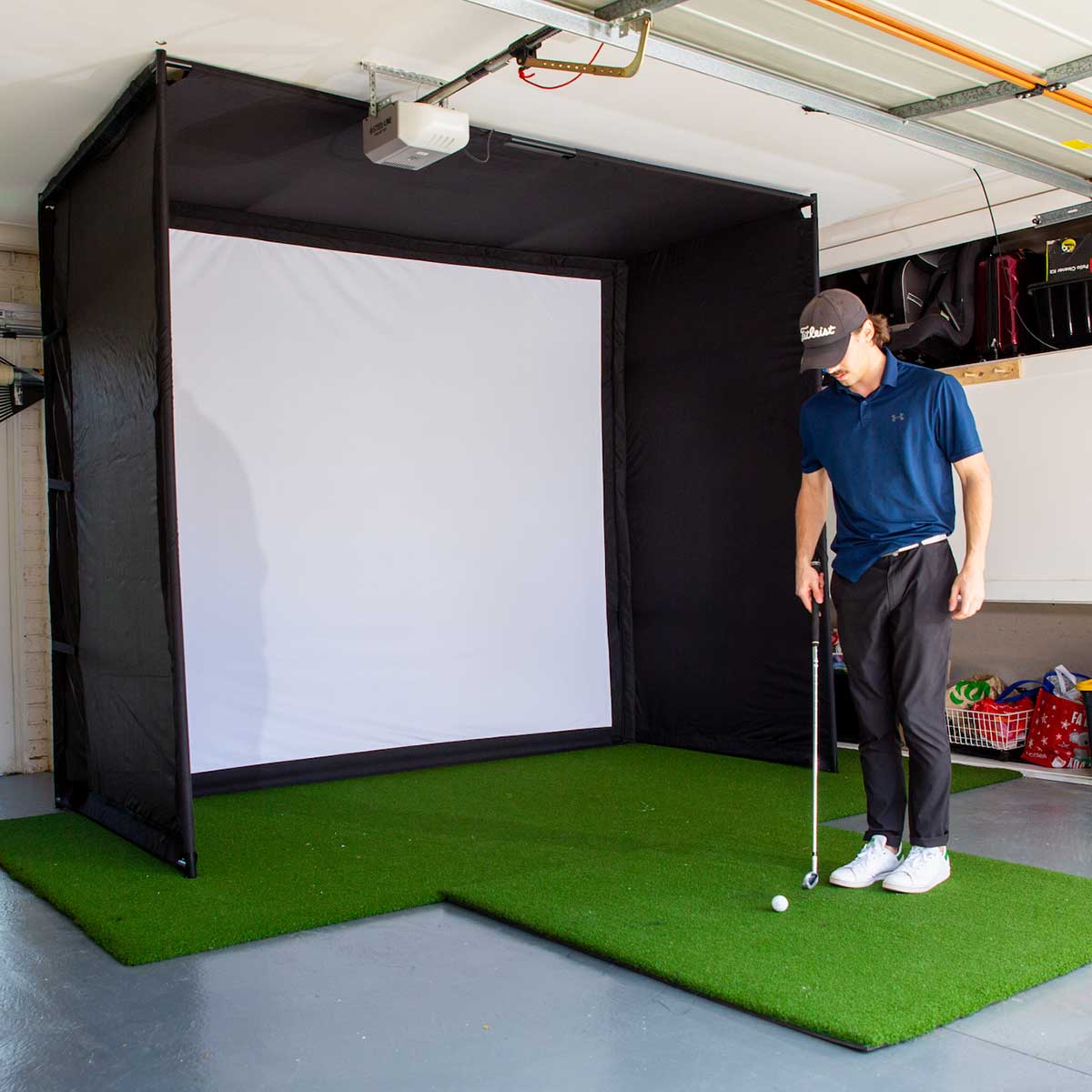 Garmin Approach R10 with PlayBetter SimStudio™ COMPLETE Package | Golf Simulator Studio with Impact Screen, Enclosure, Side Barriers, Hitting/Putting Mats, Projector & Alignment Stand