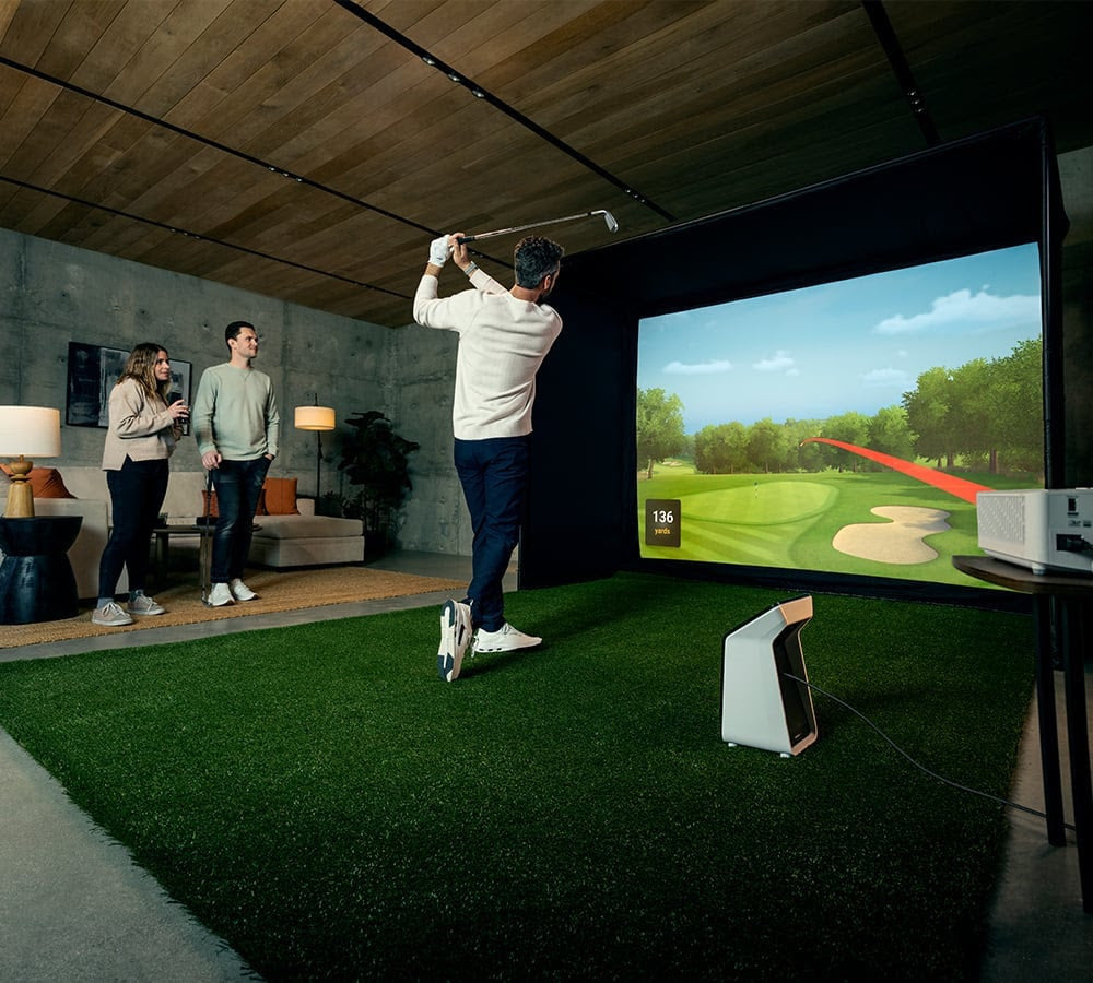 Garmin Approach R50 with PlayBetter SimStudio™ ESSENTIALS Package | Golf Simulator Studio with Impact Screen, Enclosure, Hitting Mat & Projector