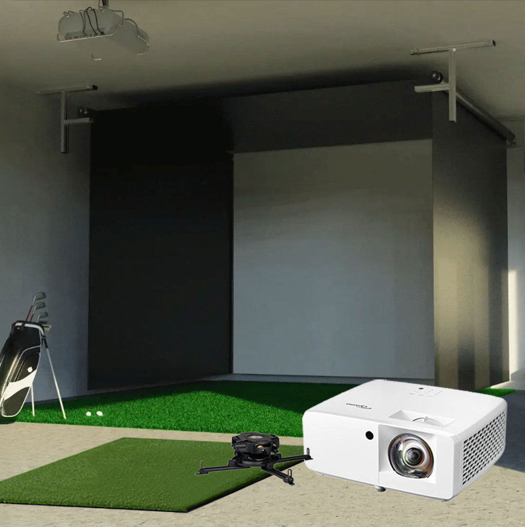 Garmin Approach R50 SportScreen Vanish Retractable Golf Studio Complete Package | Home Golf Simulator Studio with Impact Screen, Enclosure, Hitting Mat, Putting Turf & Projector