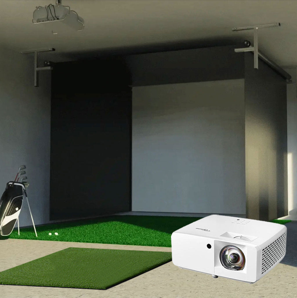 Garmin Approach R10 SportScreen Vanish Retractable Golf Studio Complete Package | Home Golf Simulator Studio with Impact Screen, Enclosure, Hitting Mat, Putting Turf & Projector