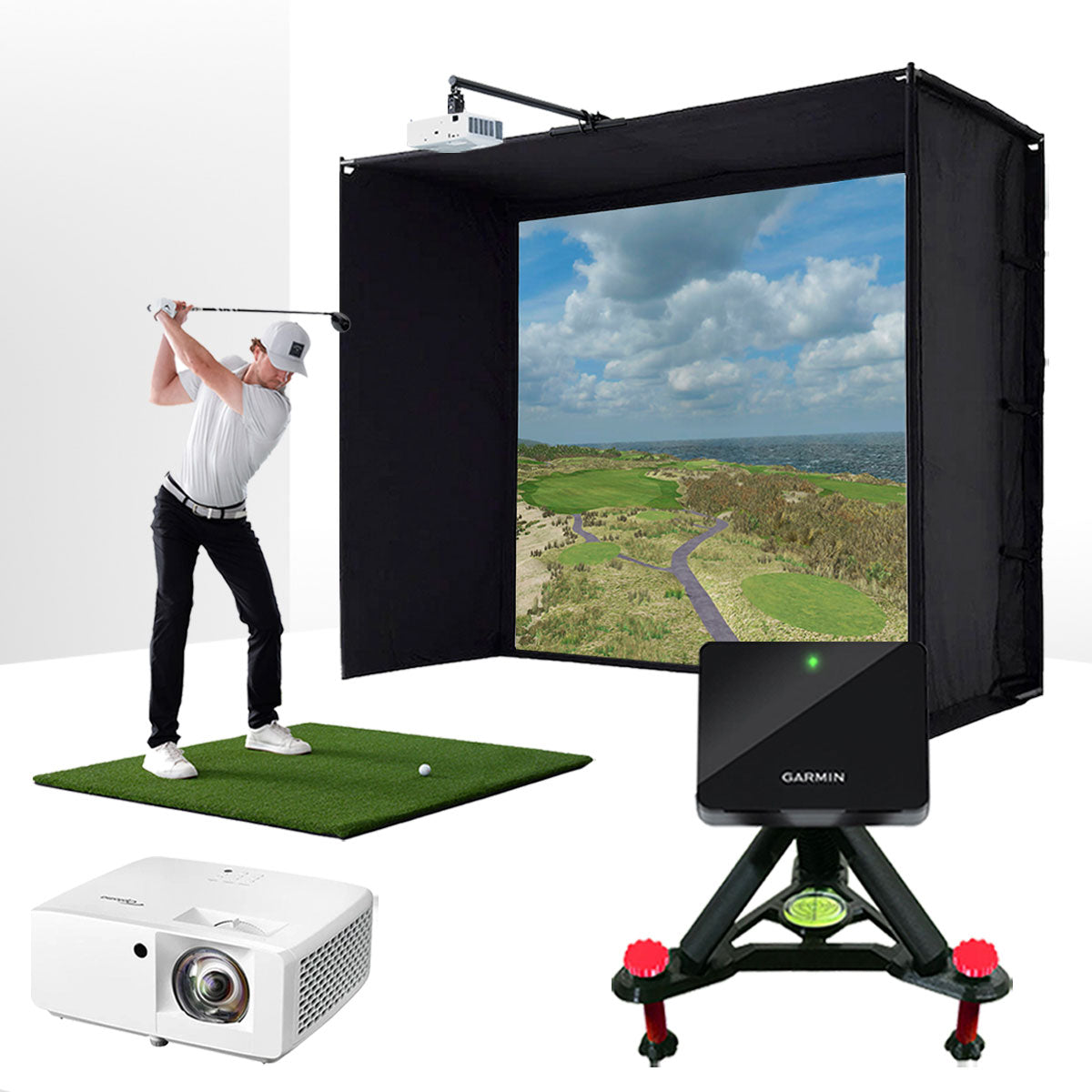 Garmin Approach R10 with PlayBetter SimStudio™ BYO (Build Your Own) Package – Custom Home Golf Simulator Studio Builder with Impact Screen, Enclosure, Optional Mats, Projector & More