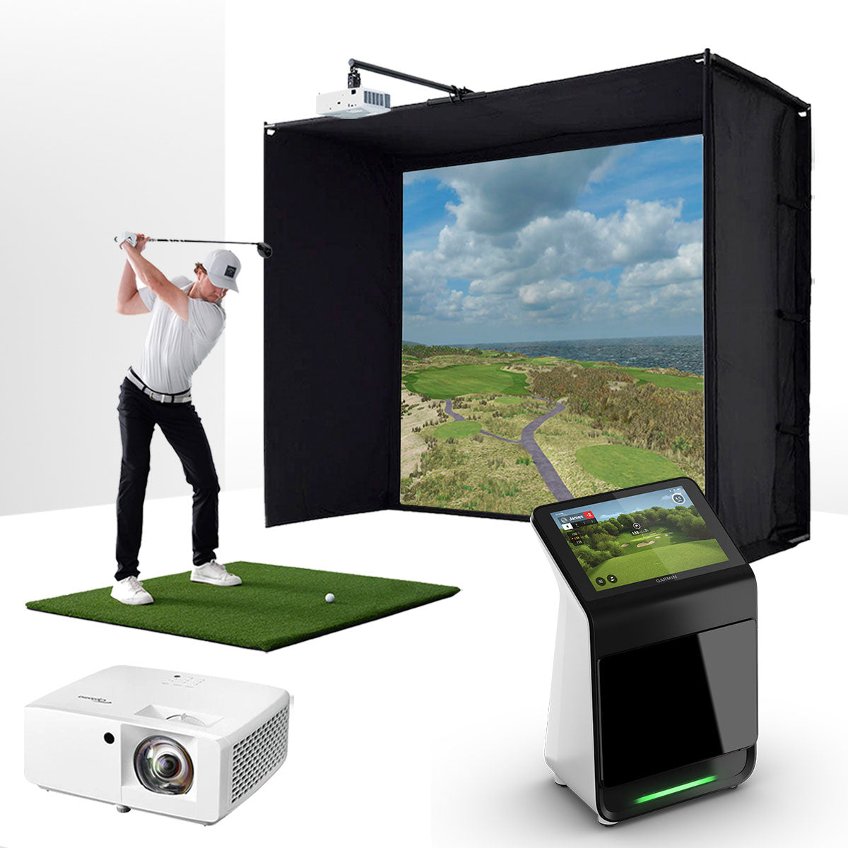 Garmin Approach R50 with PlayBetter SimStudio™ BYO (Build Your Own) Package – Custom Home Golf Simulator Studio Builder with Impact Screen, Enclosure, Optional Mats, Projector & More