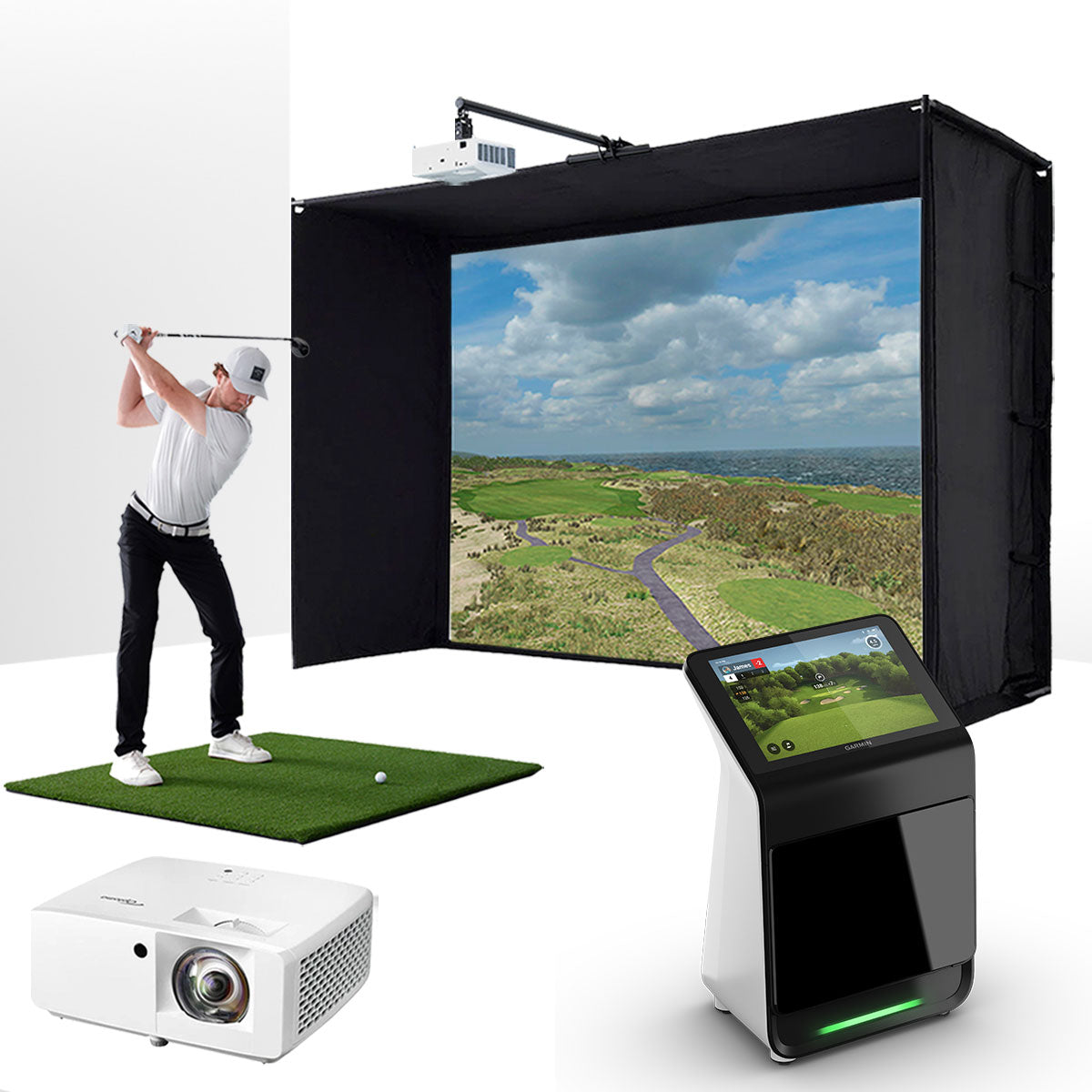 Garmin Approach R50 with PlayBetter SimStudio™ ESSENTIALS Package | Golf Simulator Studio with Impact Screen, Enclosure, Hitting Mat & Projector