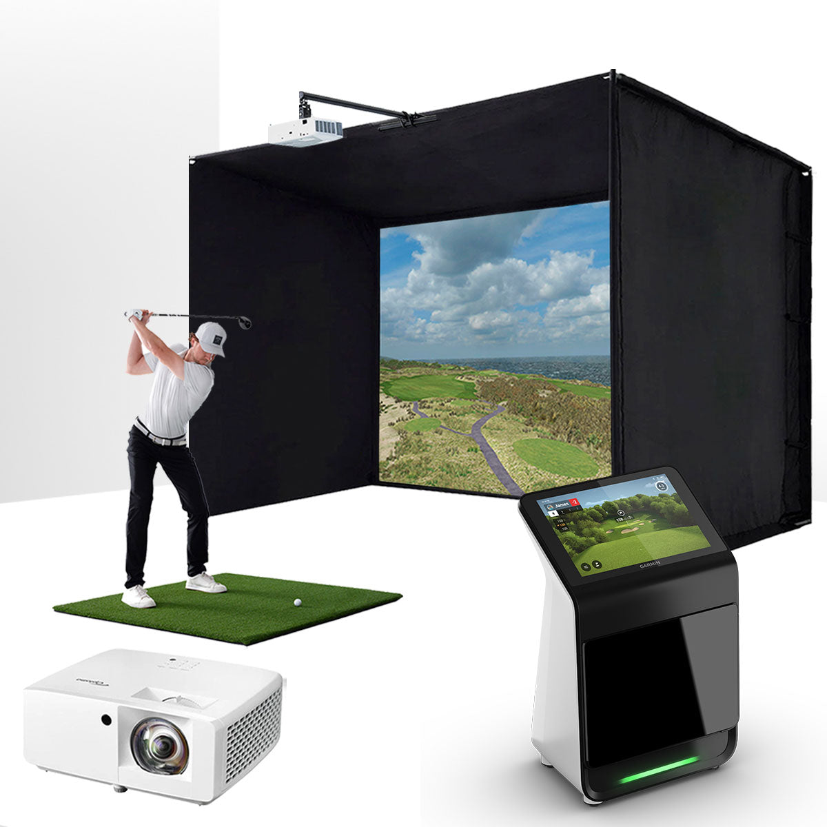 Garmin Approach R50 with PlayBetter SimStudio™ BYO (Build Your Own) Package – Custom Home Golf Simulator Studio Builder with Impact Screen, Enclosure, Optional Mats, Projector & More