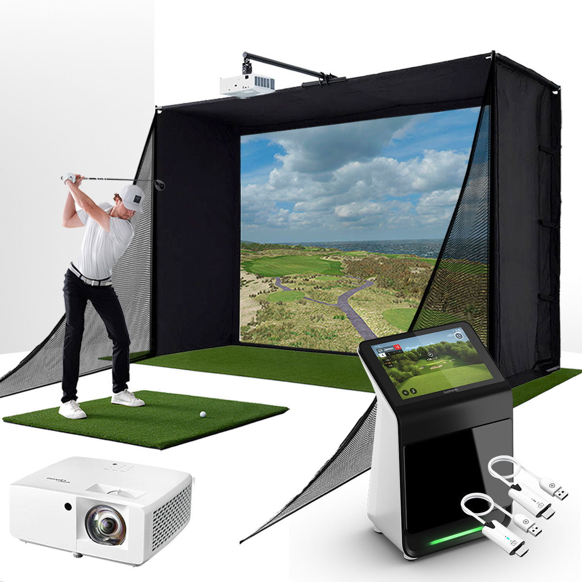 Garmin Approach R50 with PlayBetter SimStudio™ COMPLETE Package | Golf Simulator Studio with Impact Screen, Enclosure, Side Barriers, Hitting/Putting Mats, Projector & Wireless HDMI Transmitter