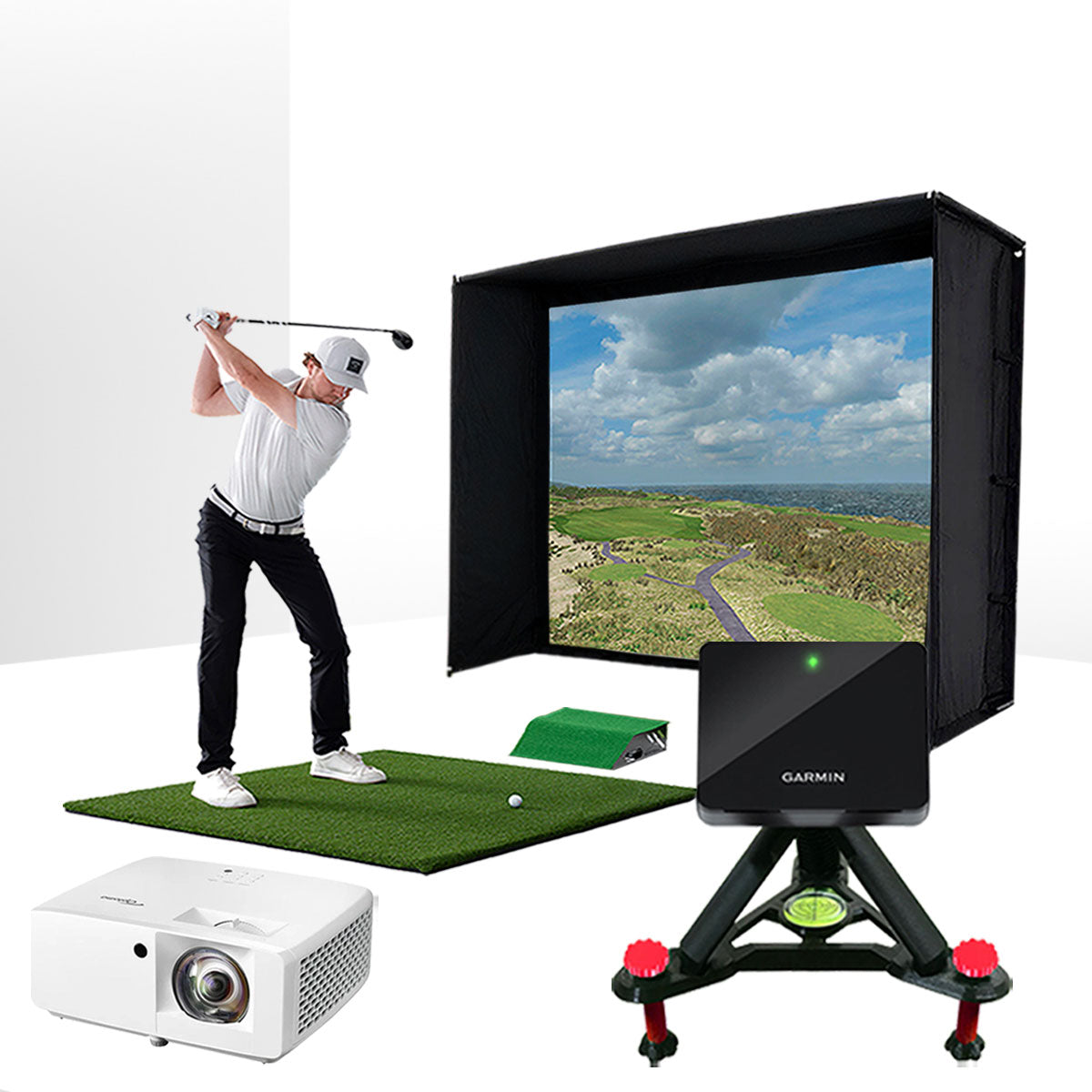 Garmin Approach R10 with PlayBetter SimStudio™ BYO (Build Your Own) Package – Custom Home Golf Simulator Studio Builder with Impact Screen, Enclosure, Optional Mats, Projector & More