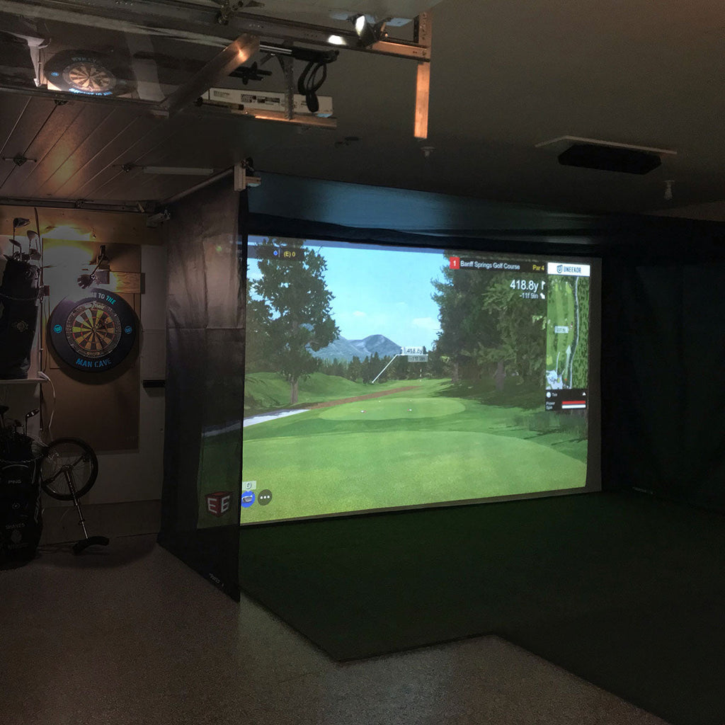 Garmin Approach R50 SportScreen Vanish Retractable Golf Studio Complete Package | Home Golf Simulator Studio with Impact Screen, Enclosure, Hitting Mat, Putting Turf & Projector