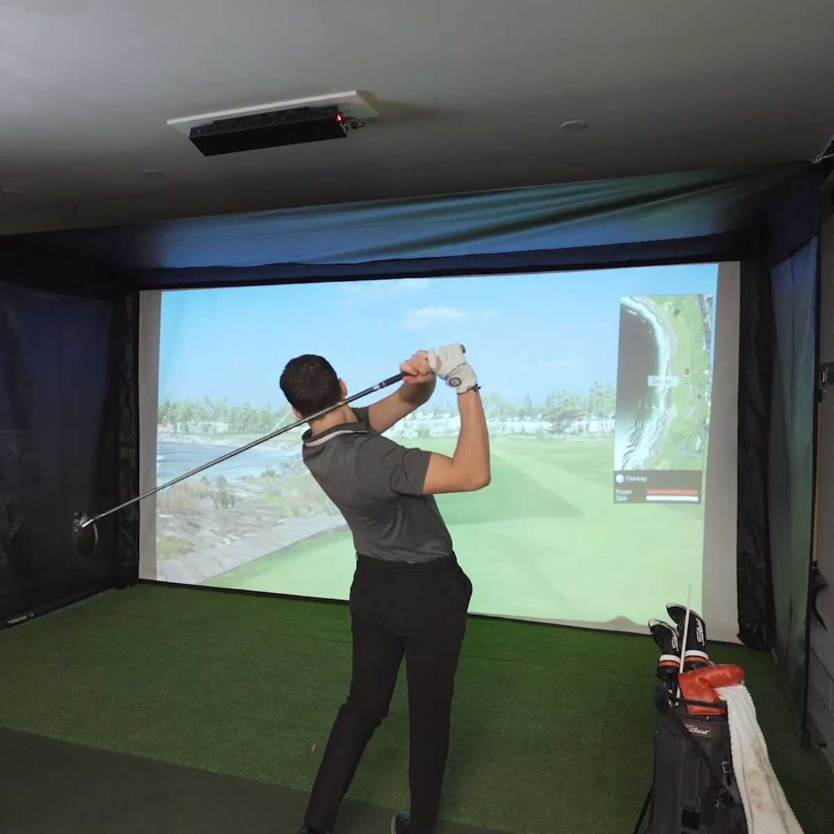 Garmin Approach R10 SportScreen Vanish Retractable Golf Studio Complete Package | Home Golf Simulator Studio with Impact Screen, Enclosure, Hitting Mat, Putting Turf & Projector