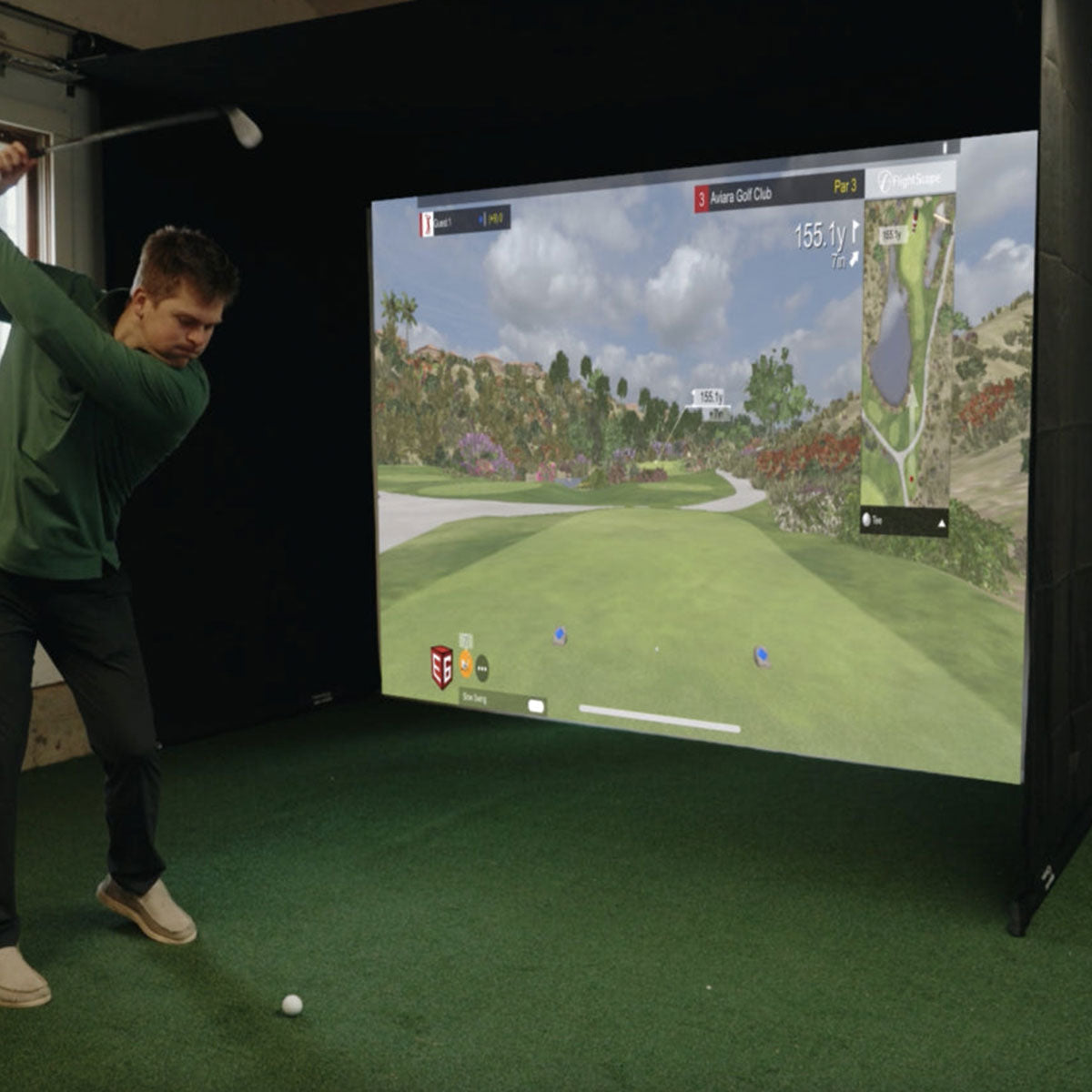 Garmin Approach R10 SportScreen Vanish Retractable Golf Studio Complete Package | Home Golf Simulator Studio with Impact Screen, Enclosure, Hitting Mat, Putting Turf & Projector