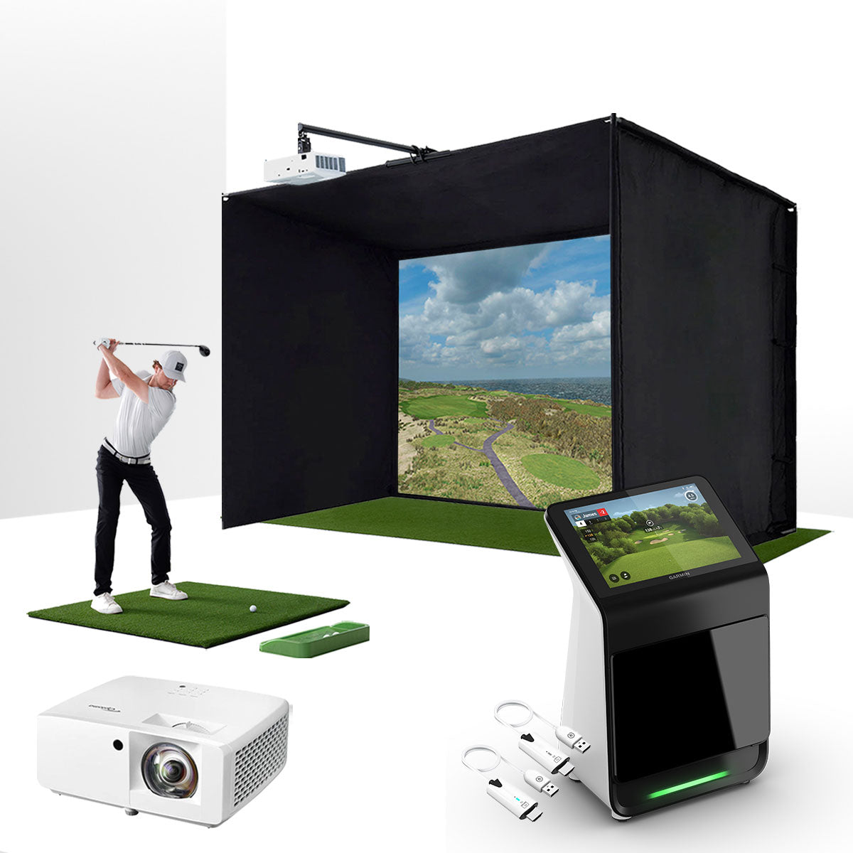 Garmin Approach R50 with PlayBetter SimStudio™ BYO (Build Your Own) Package – Custom Home Golf Simulator Studio Builder with Impact Screen, Enclosure, Optional Mats, Projector & More